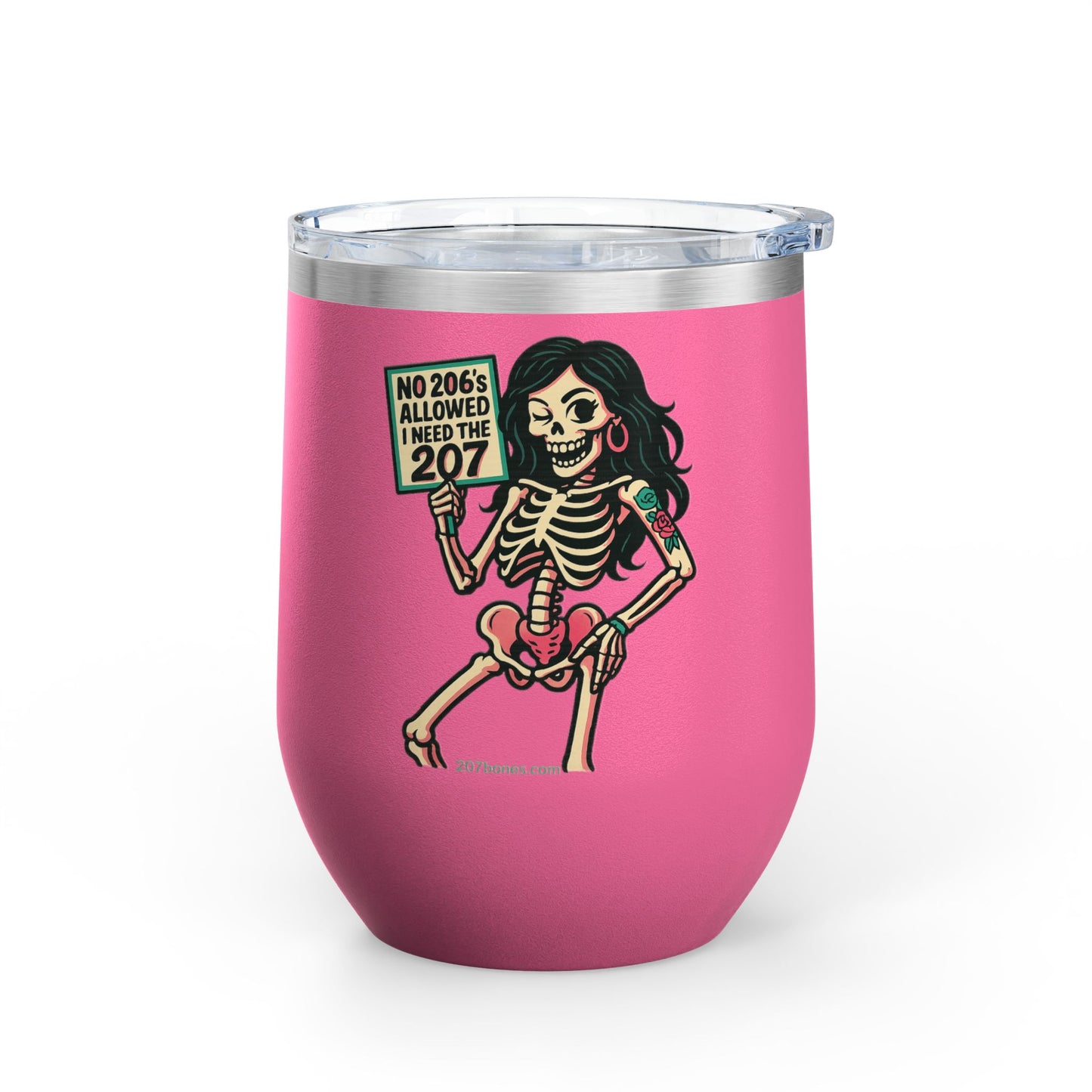 Spooky Skeleton Wine Tumbler, Fun Gift for Halloween, 12oz Insulated Drinkware, Unique Party Favor, Wine Lover Accessory, Skeleton Decor