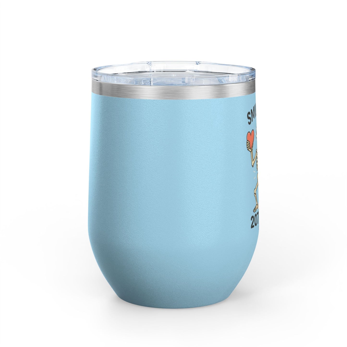 Quirky Wine Tumbler - Smile It's 207 Time, Fun Drinkware, Skeleton Mug, Party Accessory, Gift for Wine Lovers, Halloween Decor