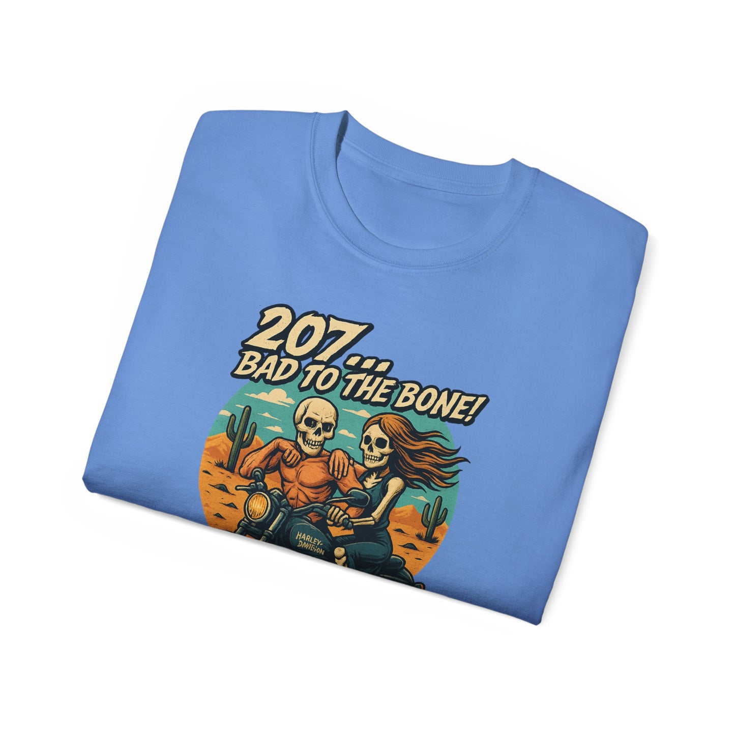 Bad to the Bone Unisex Cotton Tee, Vintage Motorcycle Shirt, Biker Gift, Skull Art Tee, Casual Wear, Unisex Graphic T-Shirt
