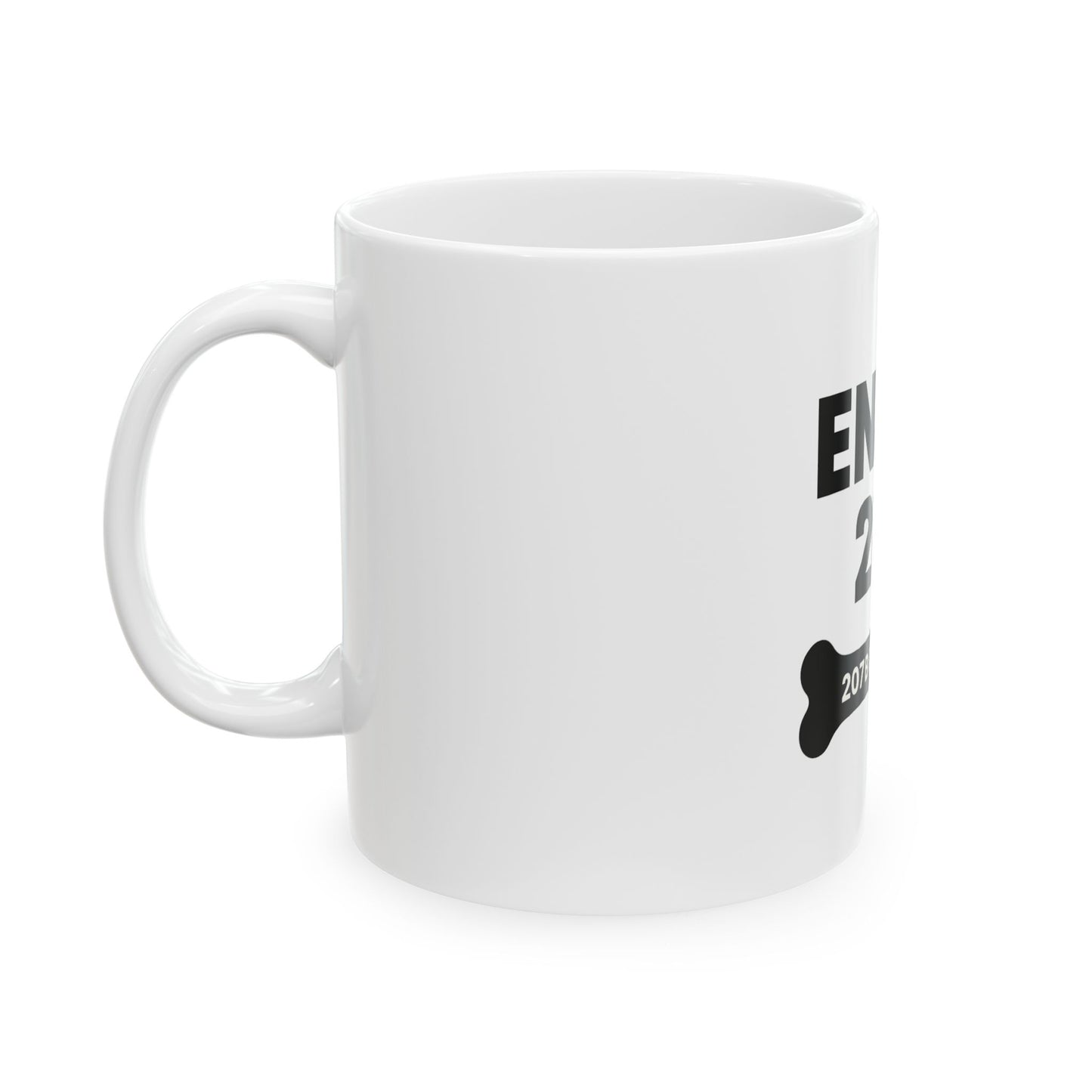Enjoy 207 Ceramic Mug with Bone Design, Dog Lover Gift, Fun Coffee Cup, Pet Owner Accessories, Personalized Drinkware