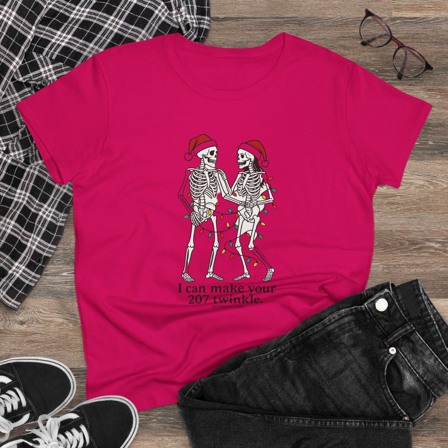 Cute Skeleton Christmas Tee, Funny Holiday Shirt, Gift for Halloween Lovers, Festive Everyday Wear, Unique Seasonal Apparel