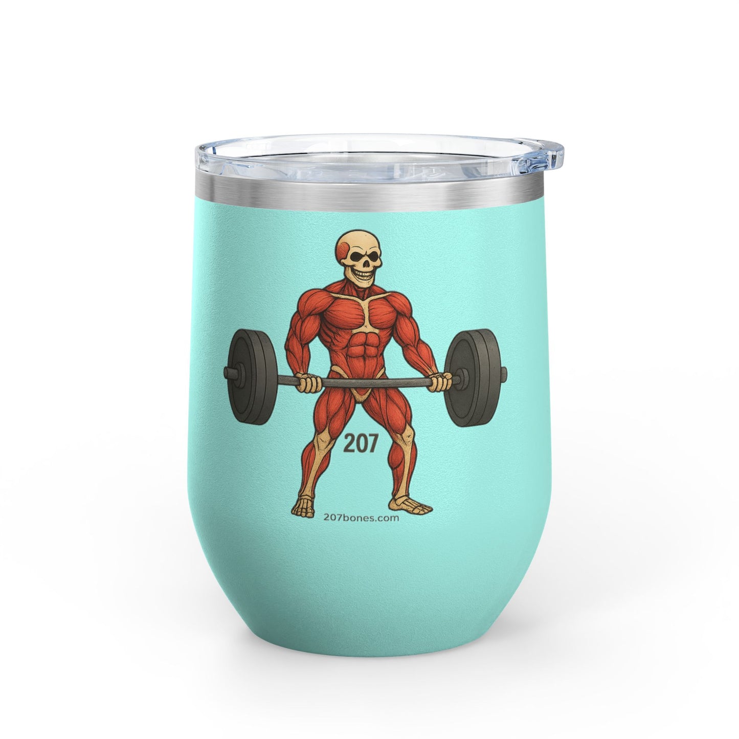 Skeleton Weightlifting Wine Tumbler, 12oz - Gym Lover, Fitness Gift, Unique Insulated Drinkware, Workout Buddy, Skeleton Design