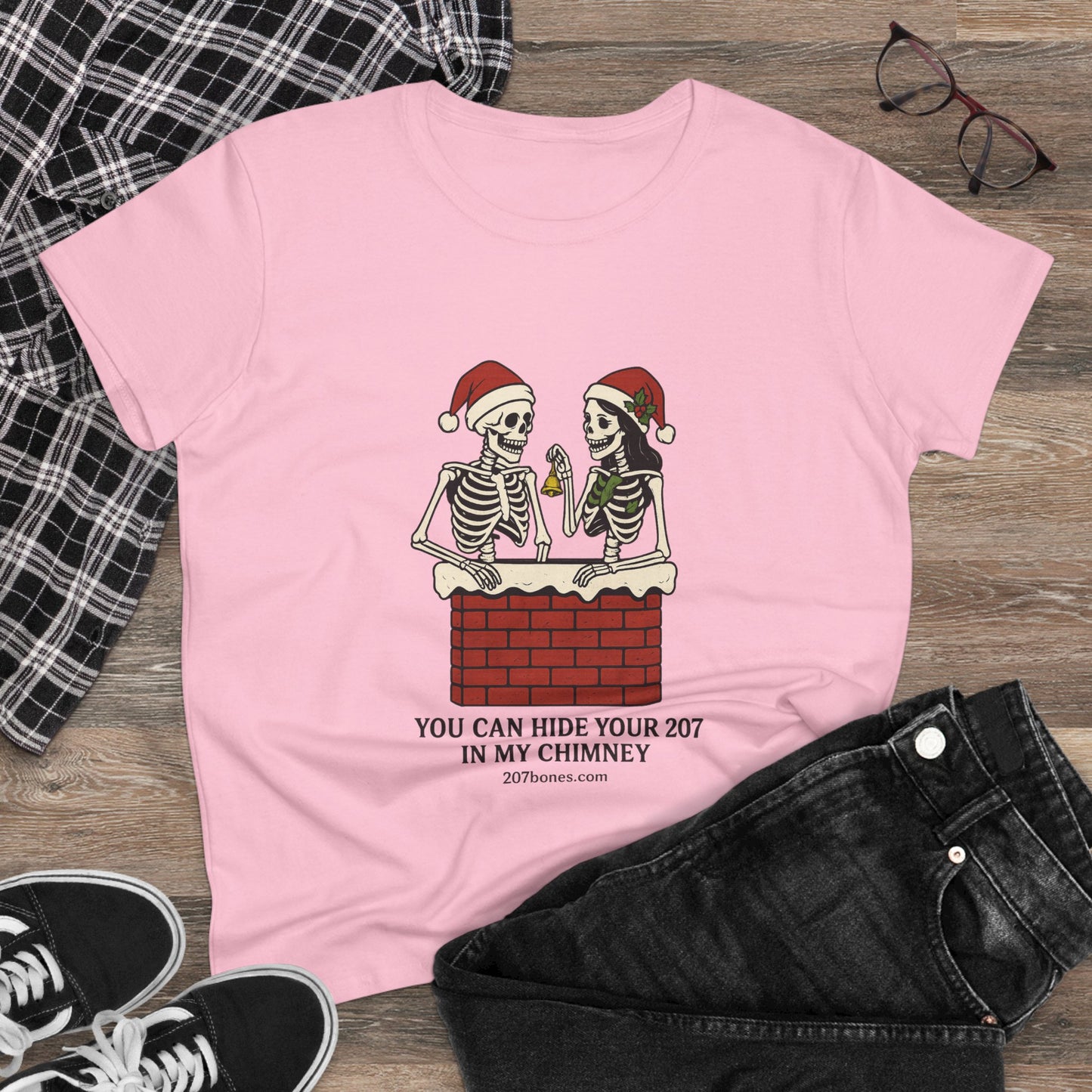 Funny Skeleton Christmas Tee, Holiday Graphic Shirt, Skeleton Shirt, Women's Christmas Top, Quirky Festive Apparel