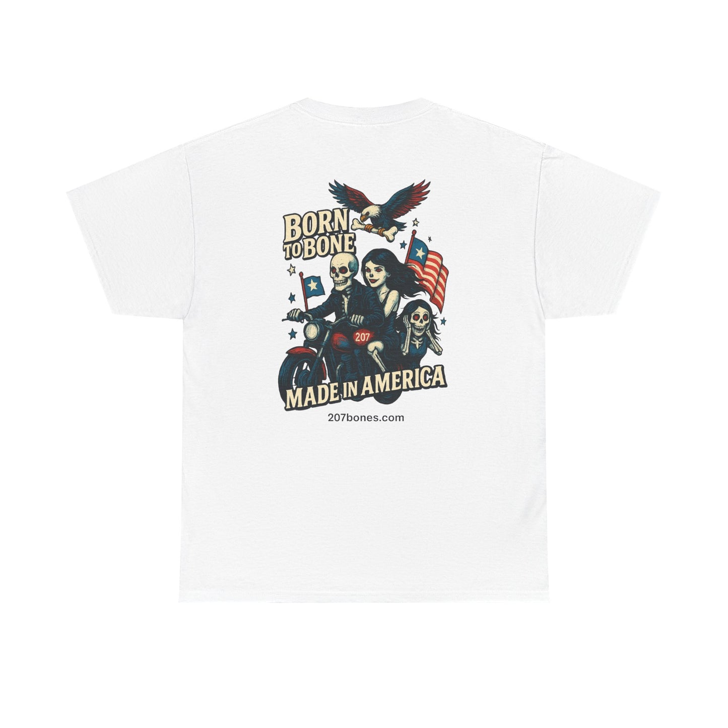 Patriotic Graphic Tee - Born to Bone, Unisex Heavy Cotton T-Shirt, Perfect for BBQs, Independence Day, and Casual Outings