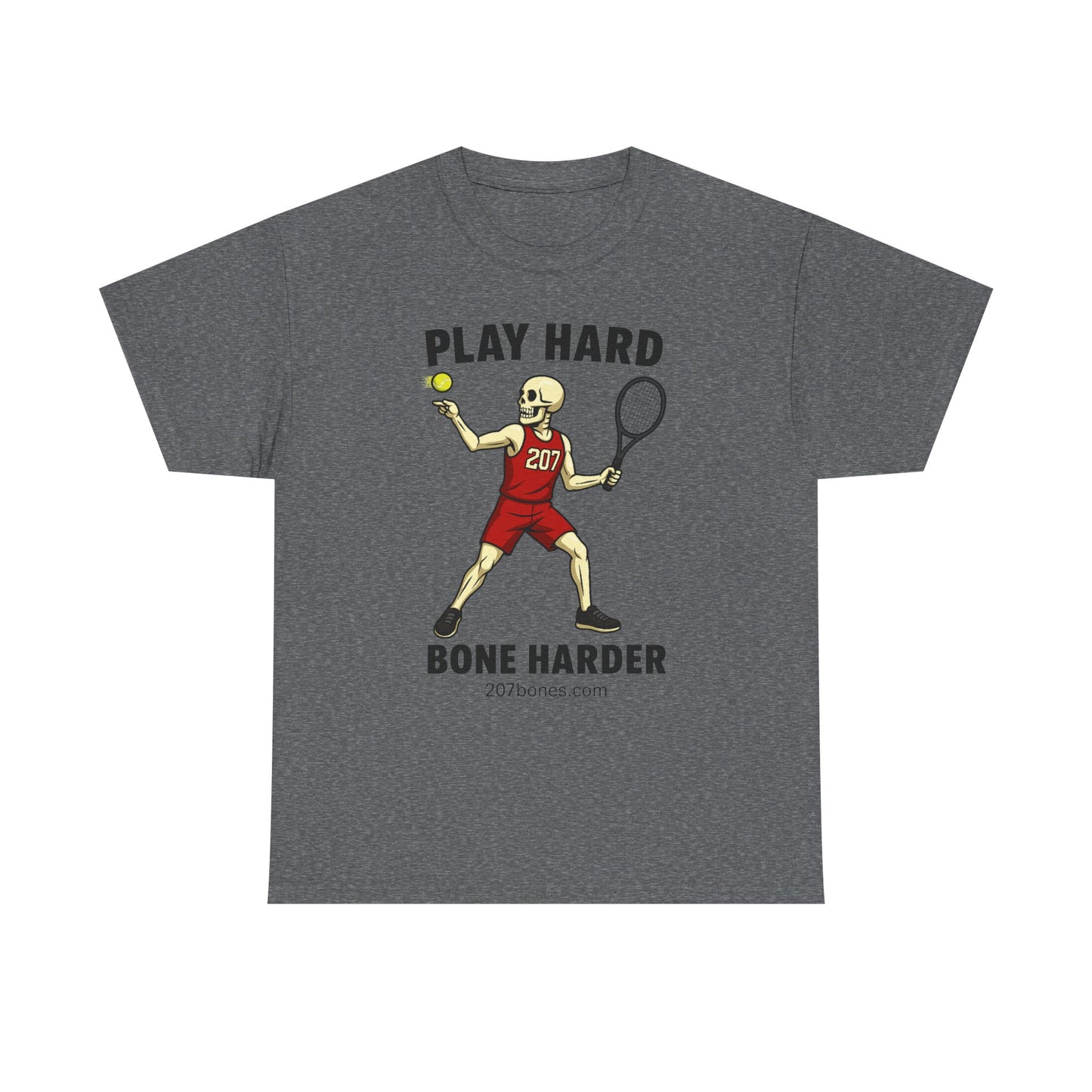 Play Hard Bone Harder Unisex Heavy Cotton Tee, Funny Sports Tee, Playful Gift for Athletes, Summer Casual Wear, Unique Workout Shirt