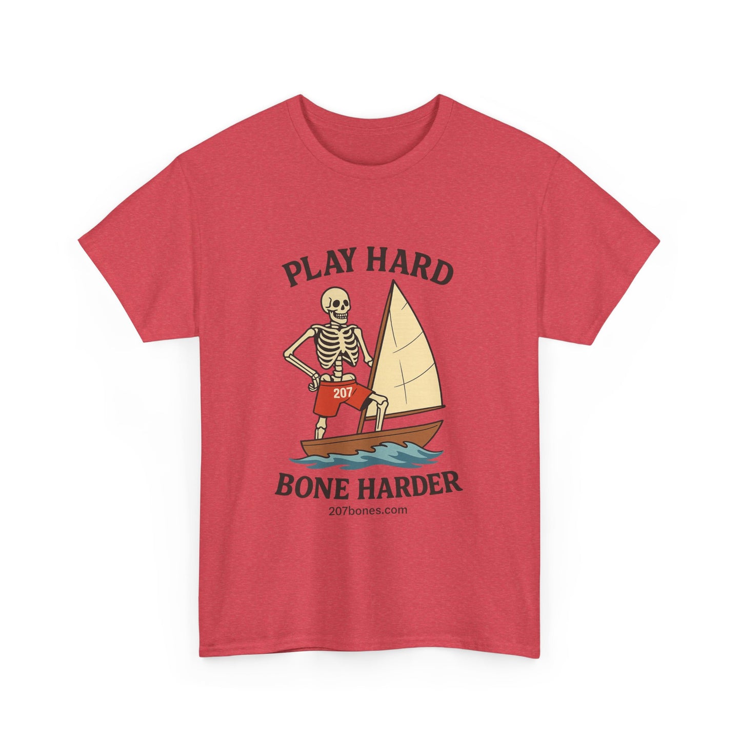 Play Hard Bone Harder Tee, Casual Summer Shirt, Skeleton Graphic T-Shirt, Fun Beachwear, Gift for Halloween, Unisex Cotton Tee