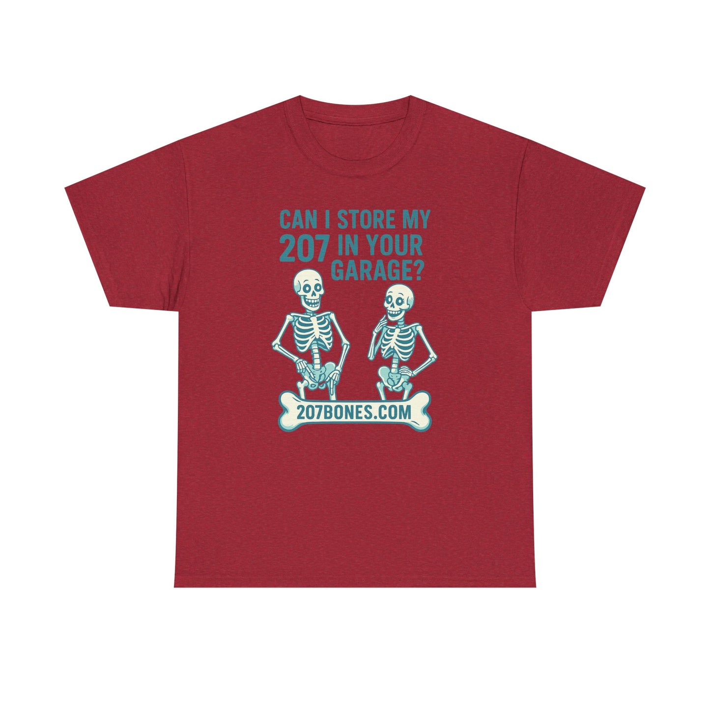 Funny Skeleton Tee, Unisex Heavy Cotton T-Shirt, Humor Shirt, Halloween Costume, Gift for Friends, 207 Bones Garage Design