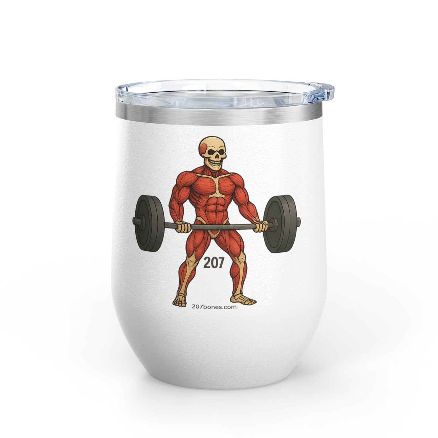 Skeleton Weightlifting Wine Tumbler, 12oz - Gym Lover, Fitness Gift, Unique Insulated Drinkware, Workout Buddy, Skeleton Design