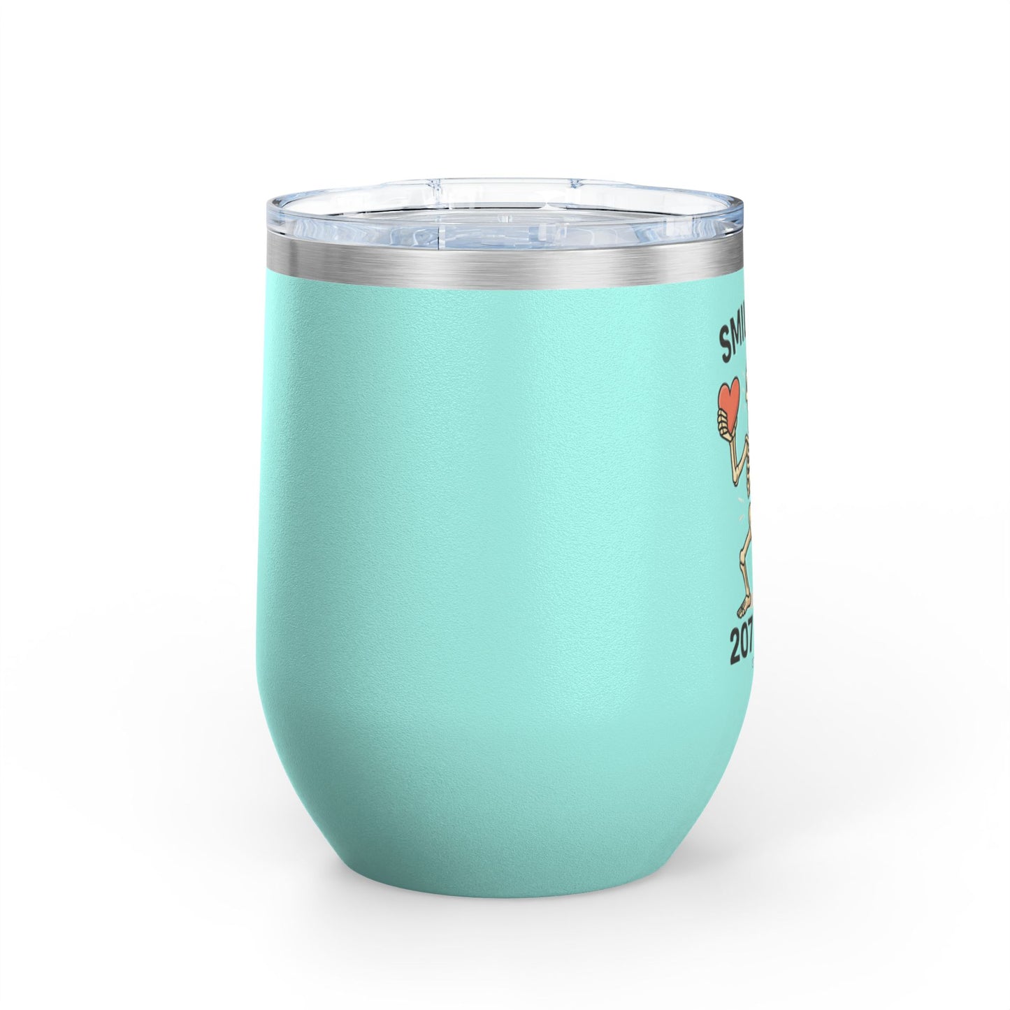Quirky Wine Tumbler - Smile It's 207 Time, Fun Drinkware, Skeleton Mug, Party Accessory, Gift for Wine Lovers, Halloween Decor