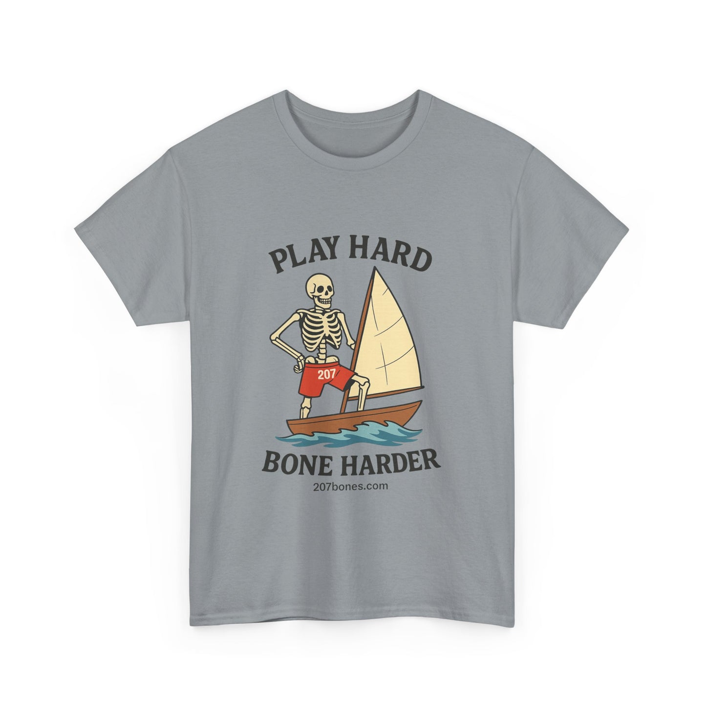 Play Hard Bone Harder Tee, Casual Summer Shirt, Skeleton Graphic T-Shirt, Fun Beachwear, Gift for Halloween, Unisex Cotton Tee