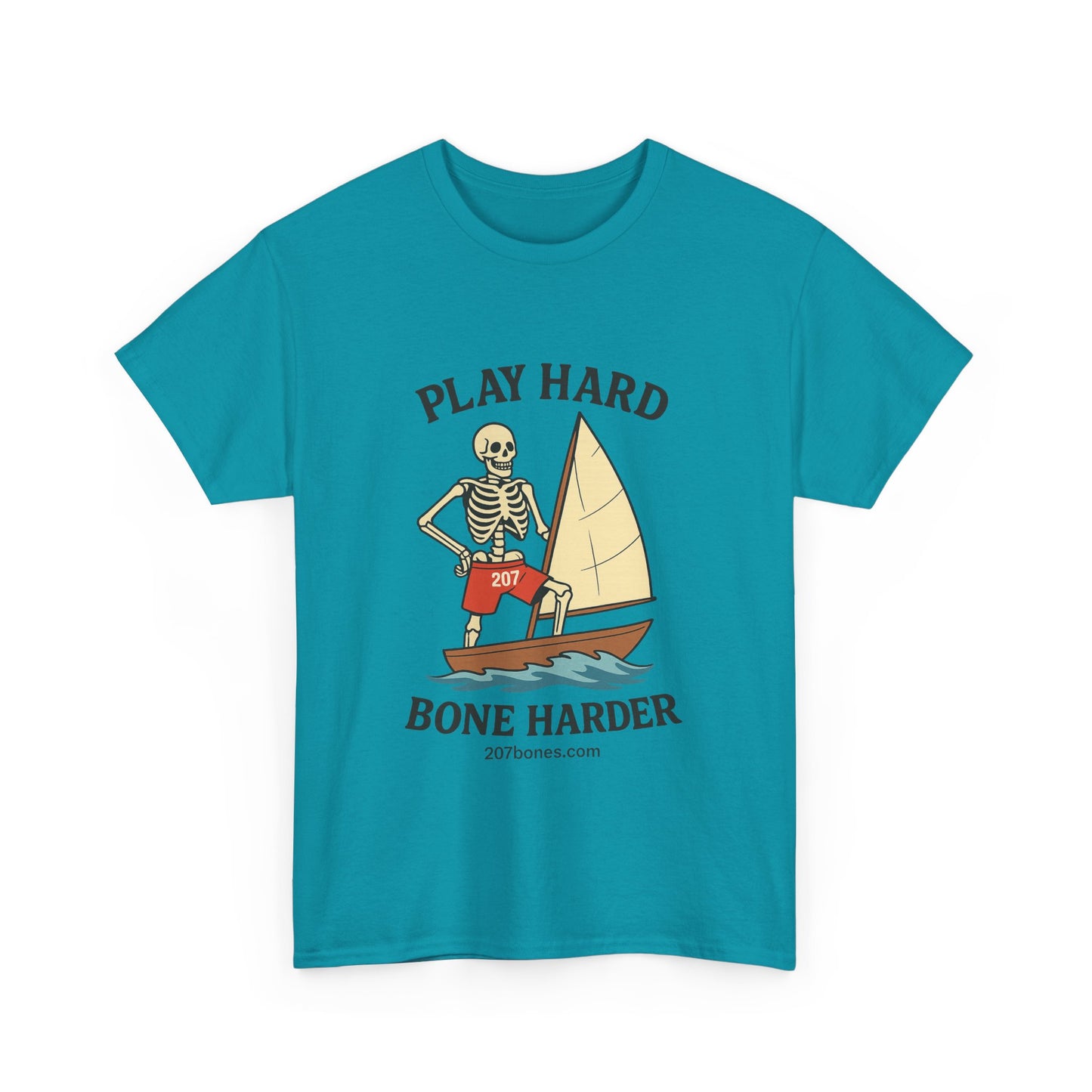 Play Hard Bone Harder Tee, Casual Summer Shirt, Skeleton Graphic T-Shirt, Fun Beachwear, Gift for Halloween, Unisex Cotton Tee