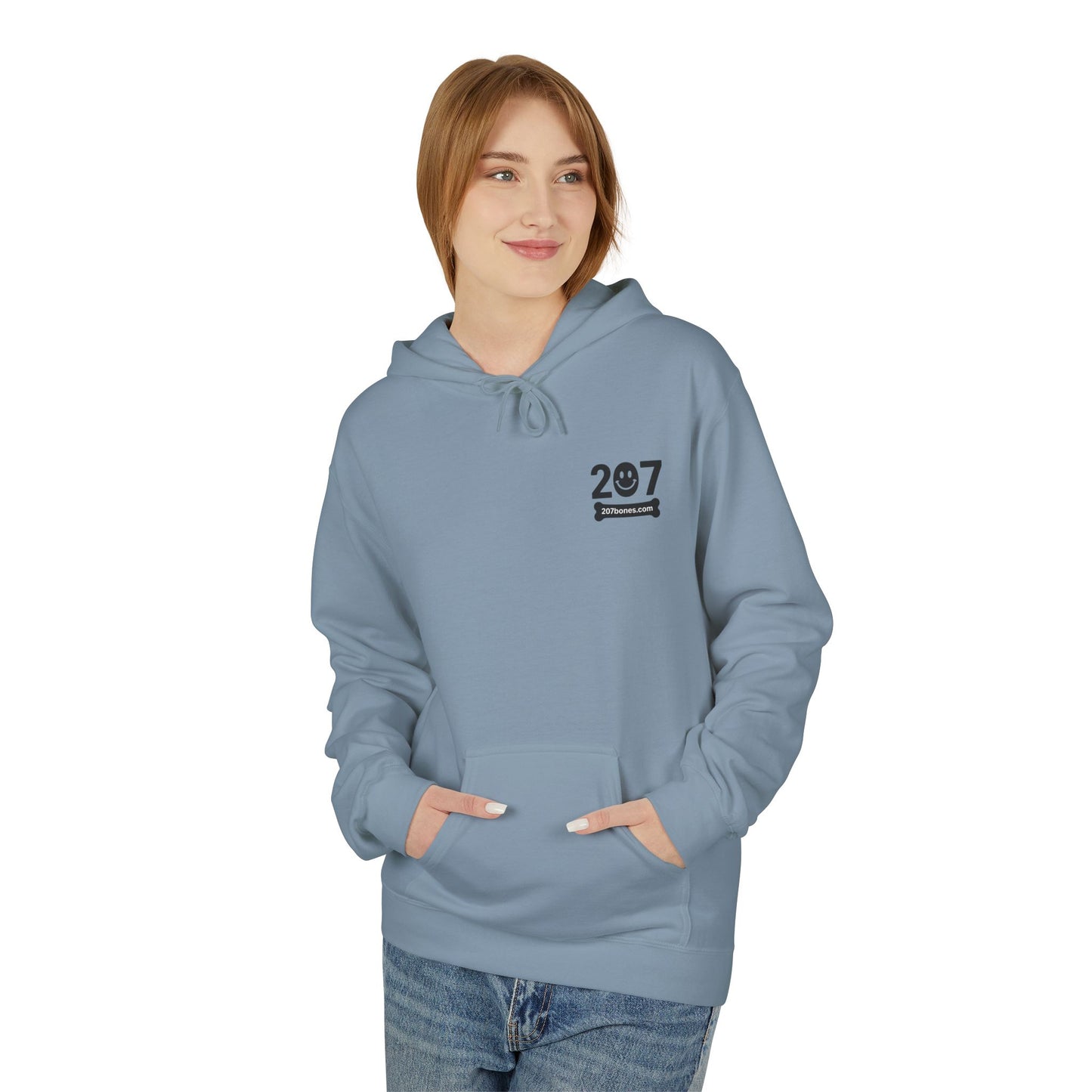 207 Bar & Grill Skeleton Hoodie, Softstyle Midweight Fleece, Unisex Pullover, Fun Gift for Halloween, Cozy Lounge Wear