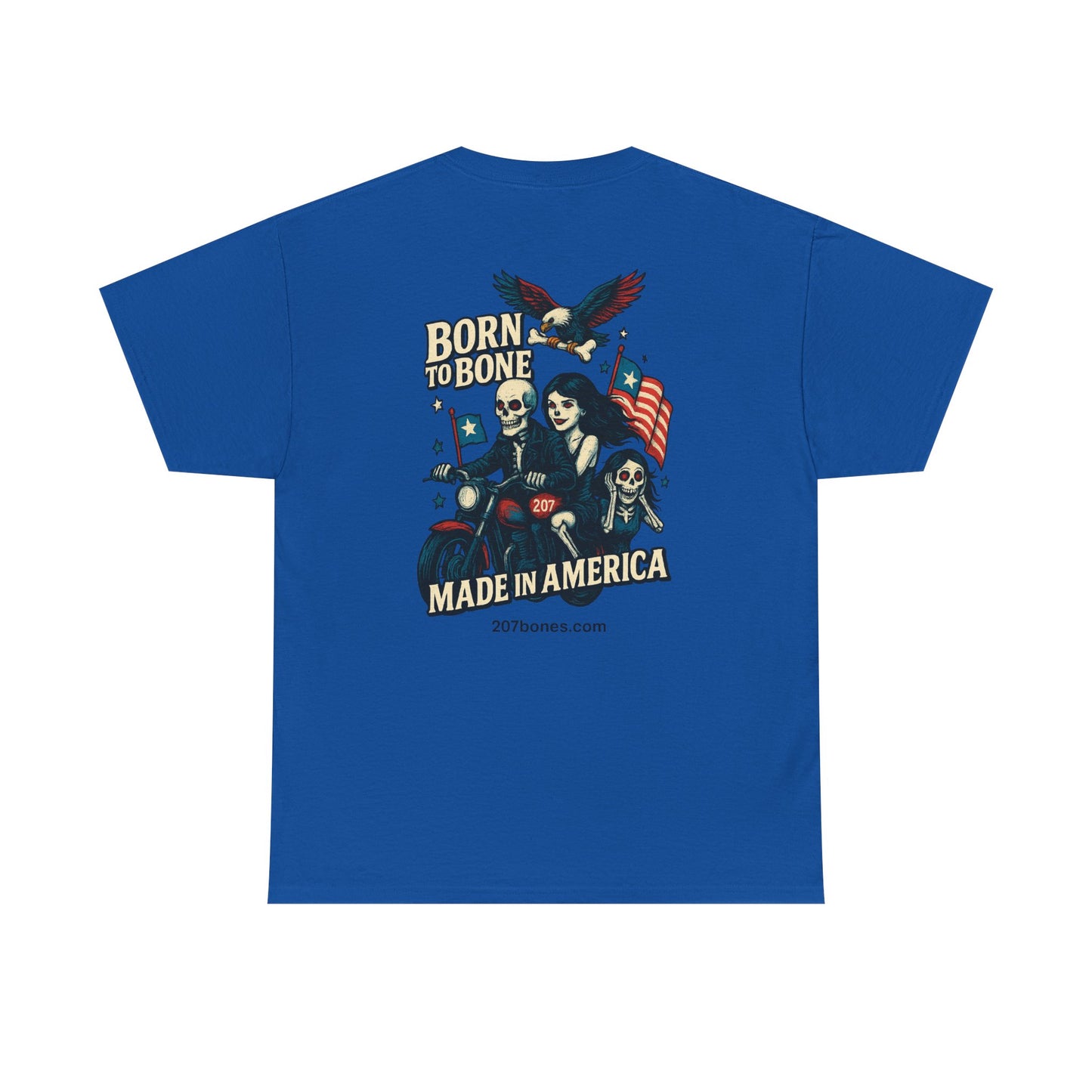 Patriotic Graphic Tee - Born to Bone, Unisex Heavy Cotton T-Shirt, Perfect for BBQs, Independence Day, and Casual Outings