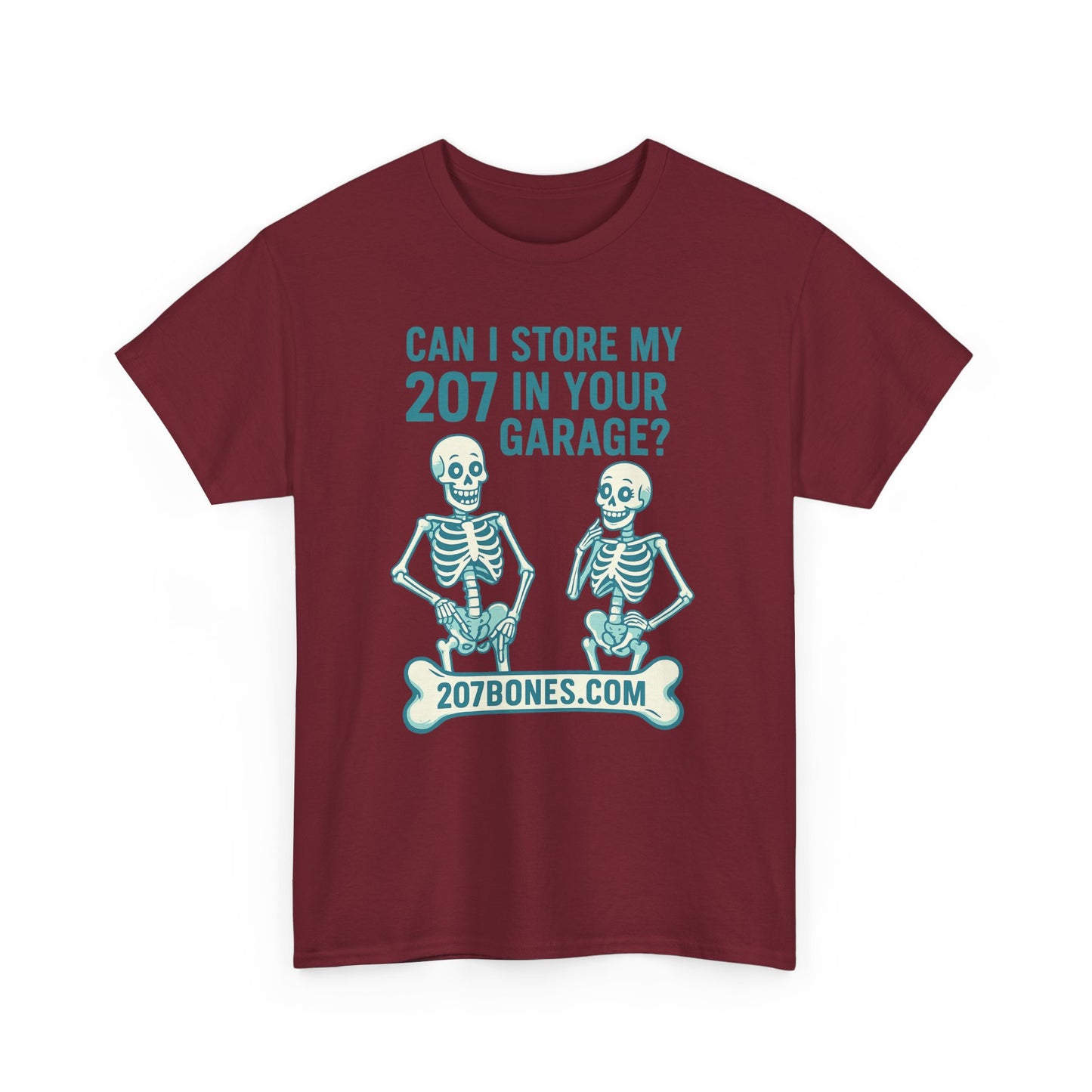 Funny Skeleton Tee, Unisex Heavy Cotton T-Shirt, Humor Shirt, Halloween Costume, Gift for Friends, 207 Bones Garage Design