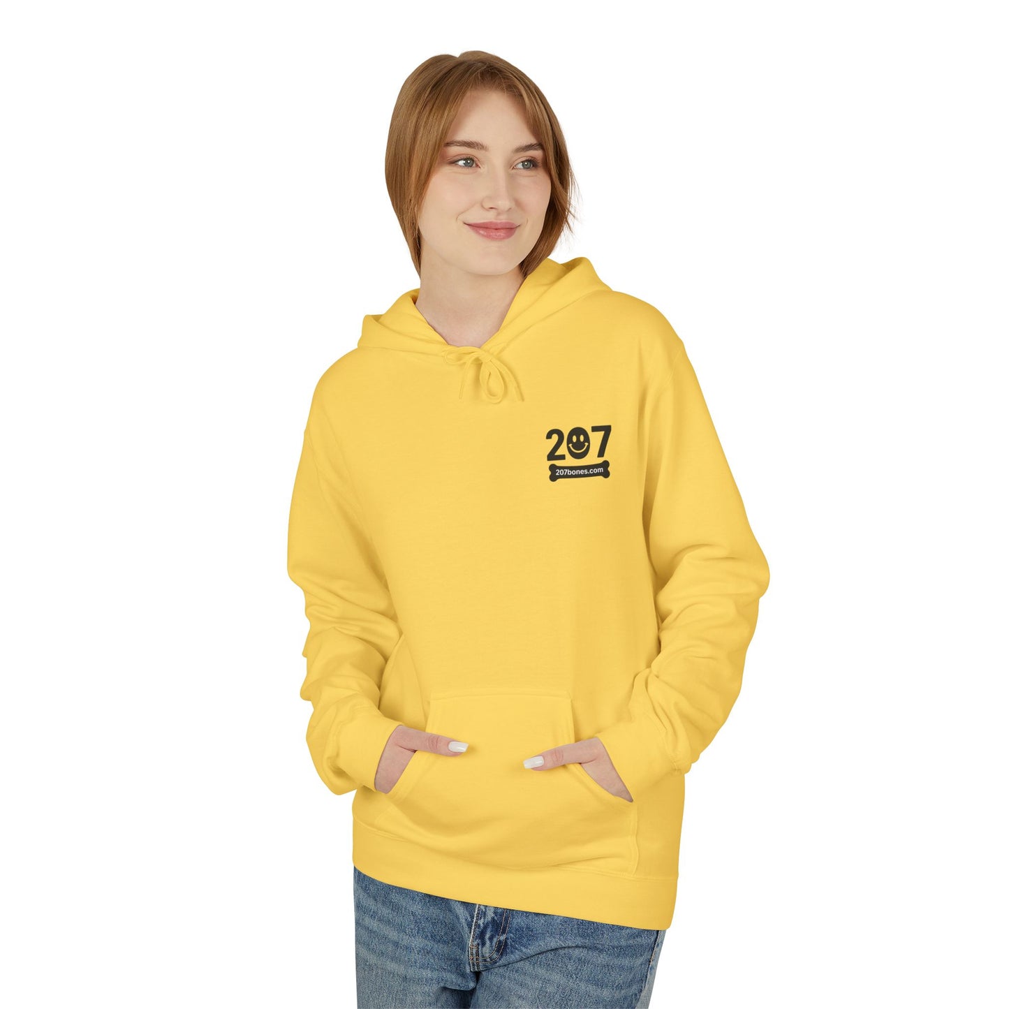 207 Bar & Grill Skeleton Hoodie, Softstyle Midweight Fleece, Unisex Pullover, Fun Gift for Halloween, Cozy Lounge Wear