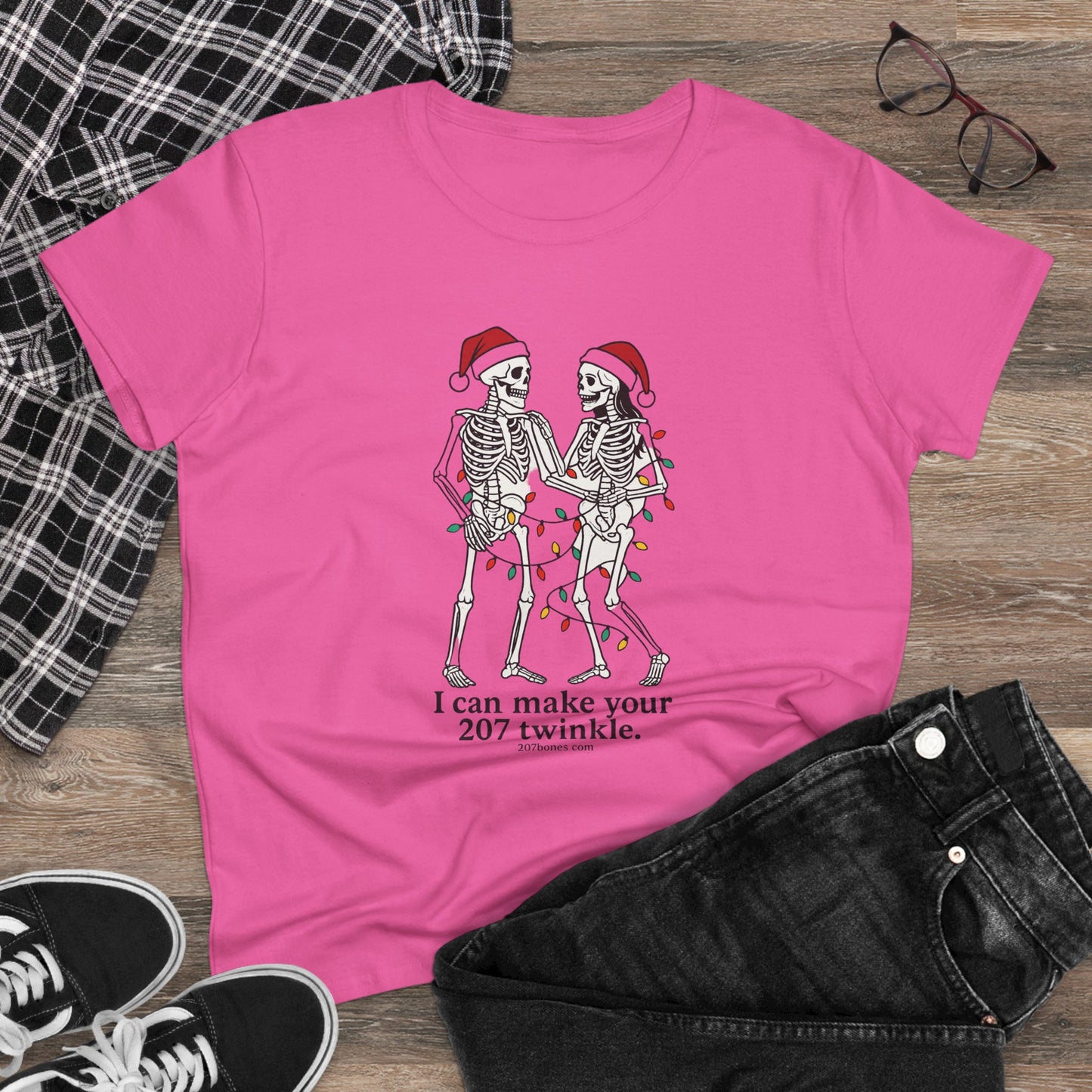 Cute Skeleton Christmas Tee, Funny Holiday Shirt, Gift for Halloween Lovers, Festive Everyday Wear, Unique Seasonal Apparel