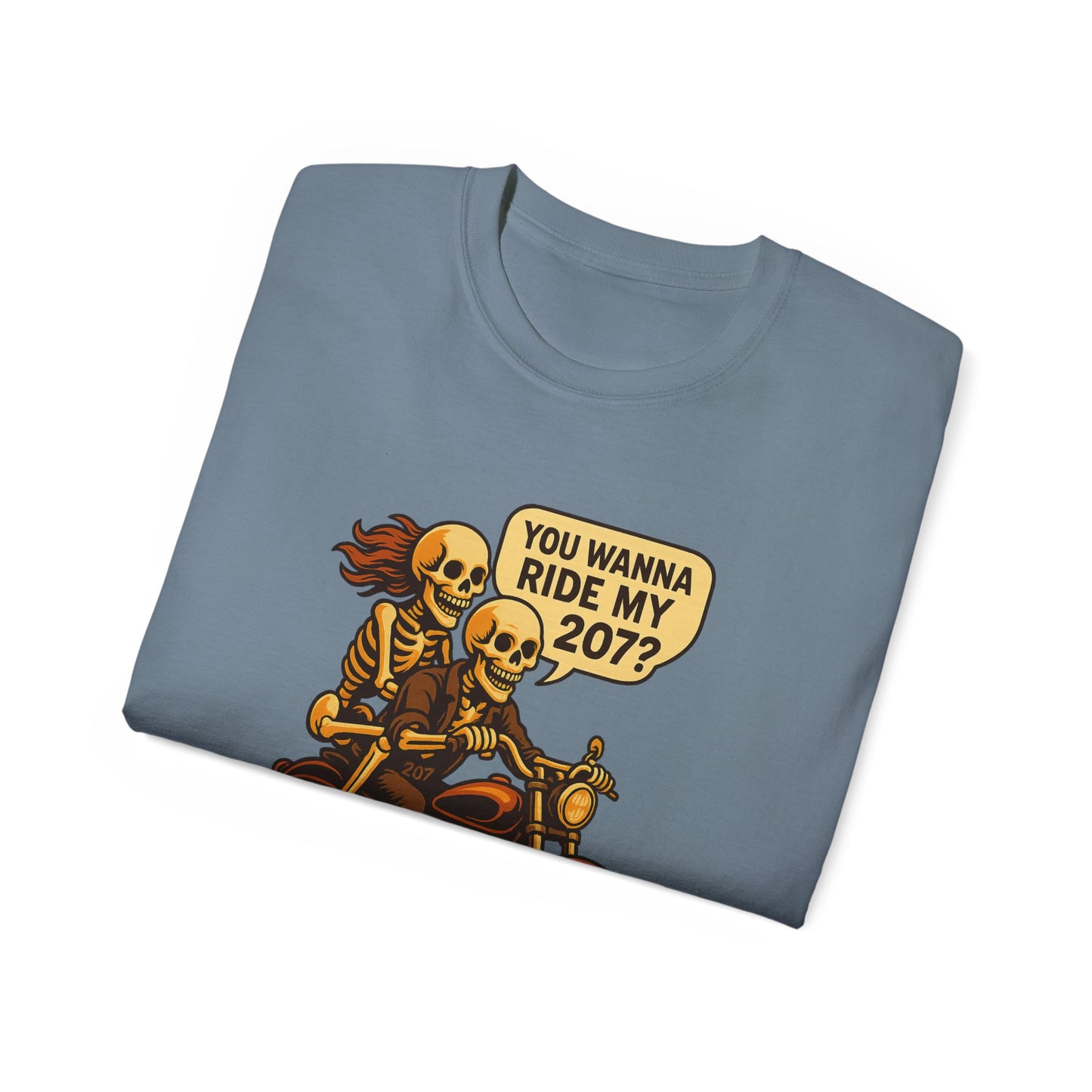 Skeletons Motorcycle Ride Unisex T-Shirt | Fun Graphic Tee for Bikers, Halloween, Casual Wear, Gift Idea