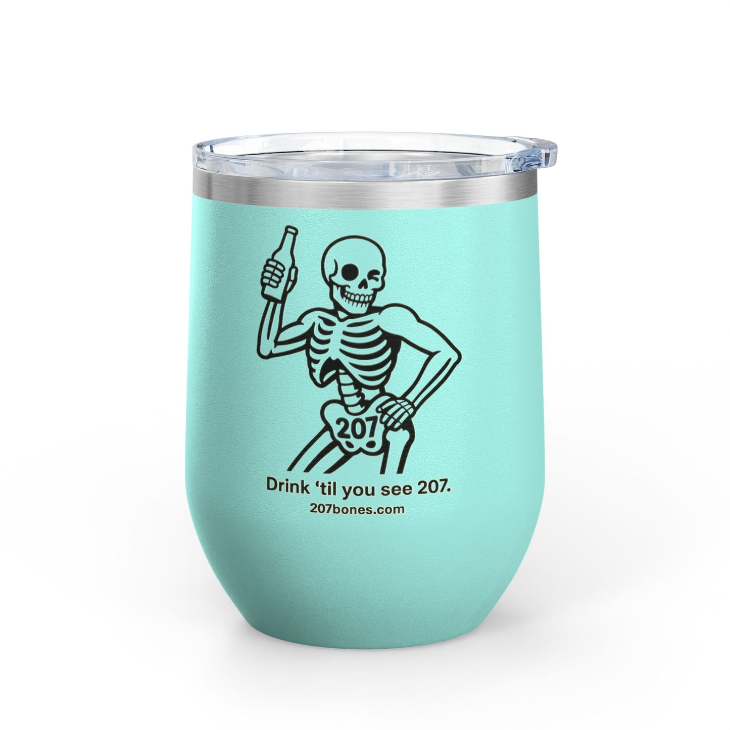 Fun Skeleton Wine Tumbler, 12oz - Drink 'til You See 207 - Perfect for Halloween Parties, Wine Lovers, Gifts for Friends, Unique Drinkware