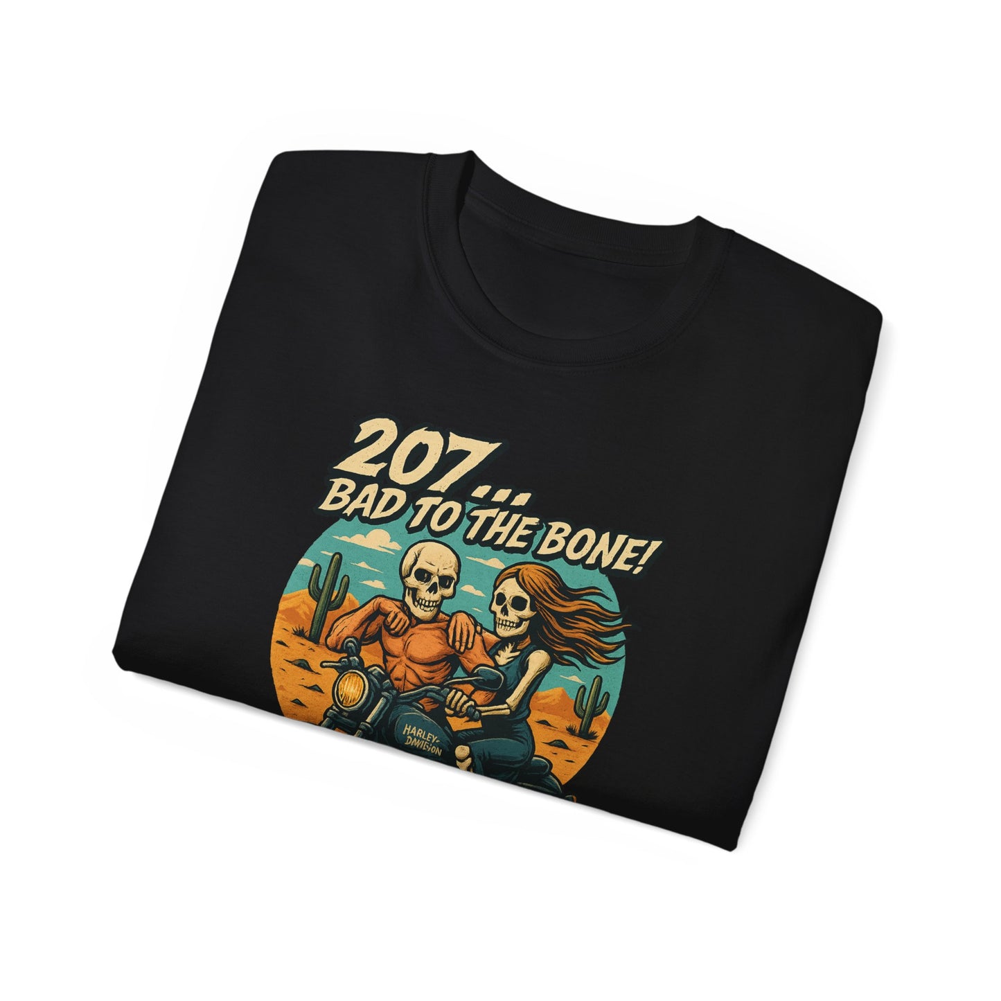 Bad to the Bone Unisex Cotton Tee, Vintage Motorcycle Shirt, Biker Gift, Skull Art Tee, Casual Wear, Unisex Graphic T-Shirt