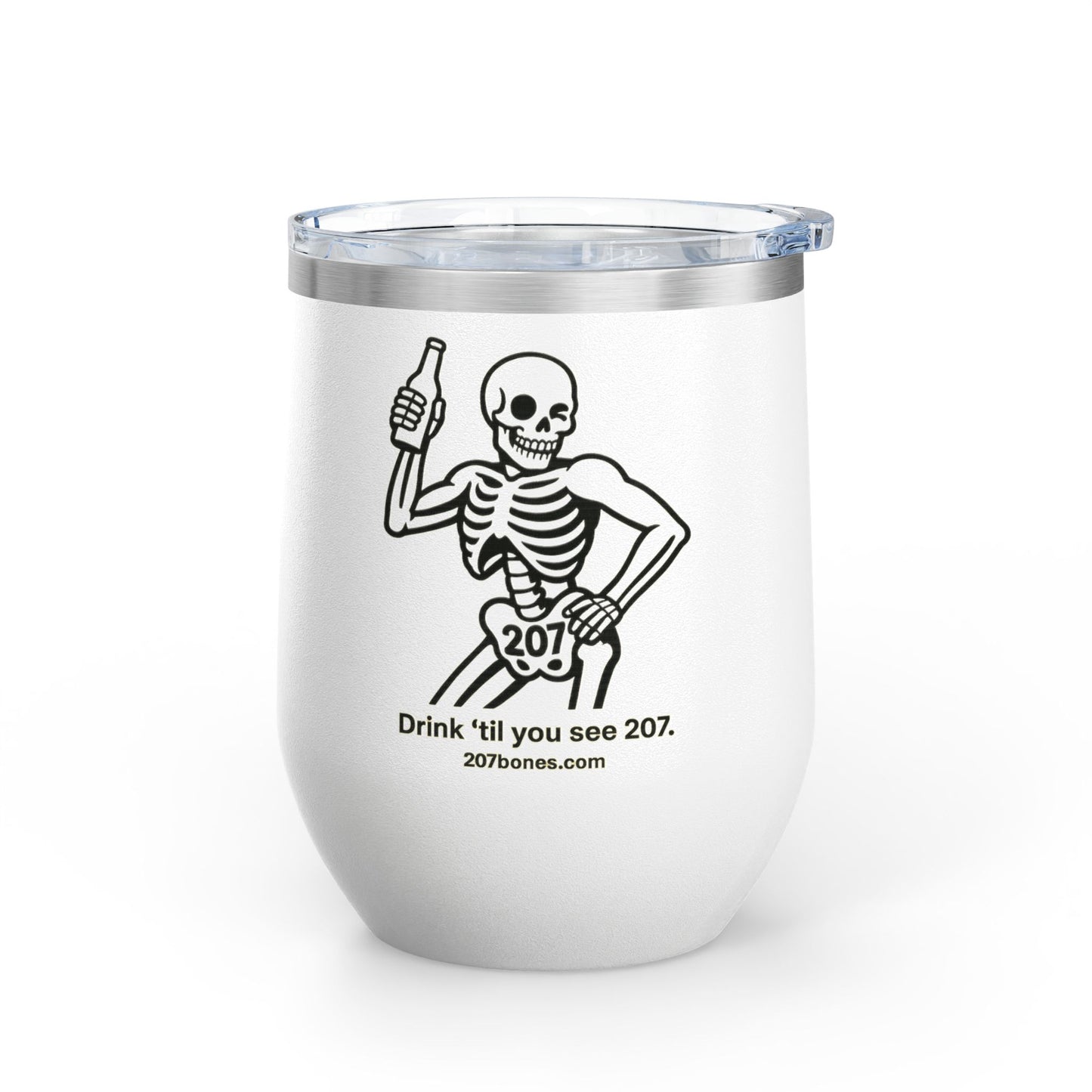 Fun Skeleton Wine Tumbler, 12oz - Drink 'til You See 207 - Perfect for Halloween Parties, Wine Lovers, Gifts for Friends, Unique Drinkware
