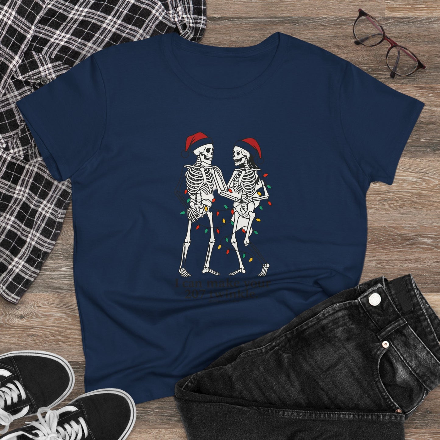 Cute Skeleton Christmas Tee, Funny Holiday Shirt, Gift for Halloween Lovers, Festive Everyday Wear, Unique Seasonal Apparel