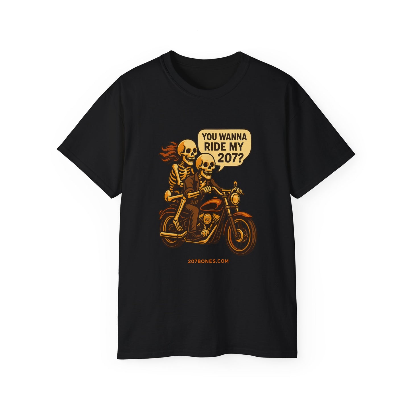 Skeletons Motorcycle Ride Unisex T-Shirt | Fun Graphic Tee for Bikers, Halloween, Casual Wear, Gift Idea