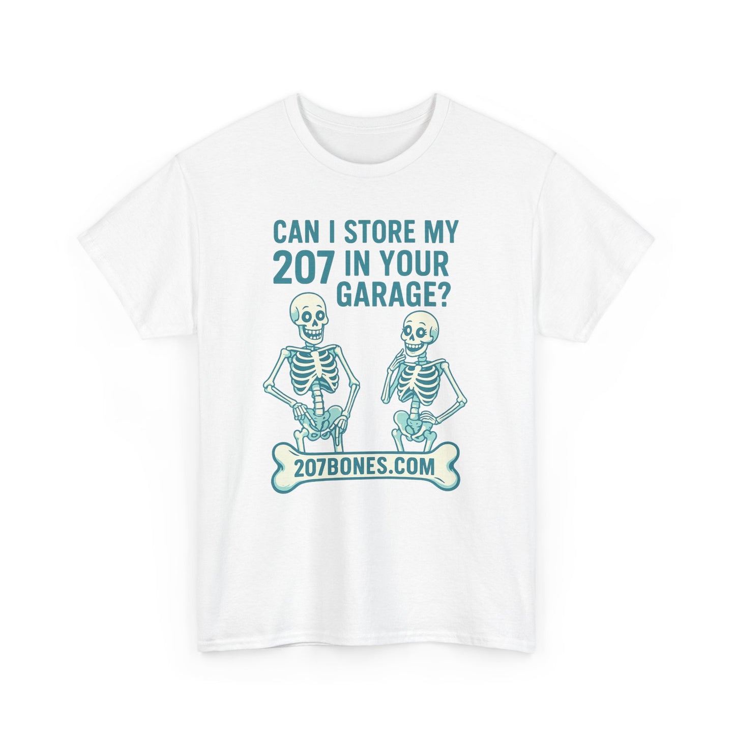 Funny Skeleton Tee, Unisex Heavy Cotton T-Shirt, Humor Shirt, Halloween Costume, Gift for Friends, 207 Bones Garage Design