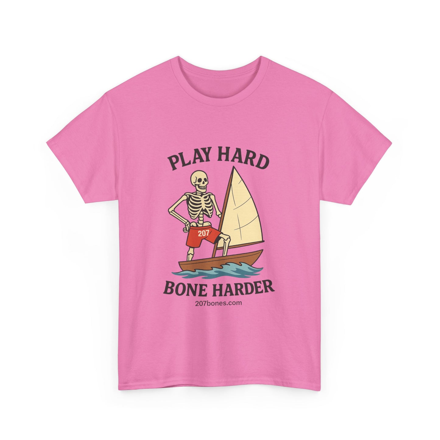 Play Hard Bone Harder Tee, Casual Summer Shirt, Skeleton Graphic T-Shirt, Fun Beachwear, Gift for Halloween, Unisex Cotton Tee