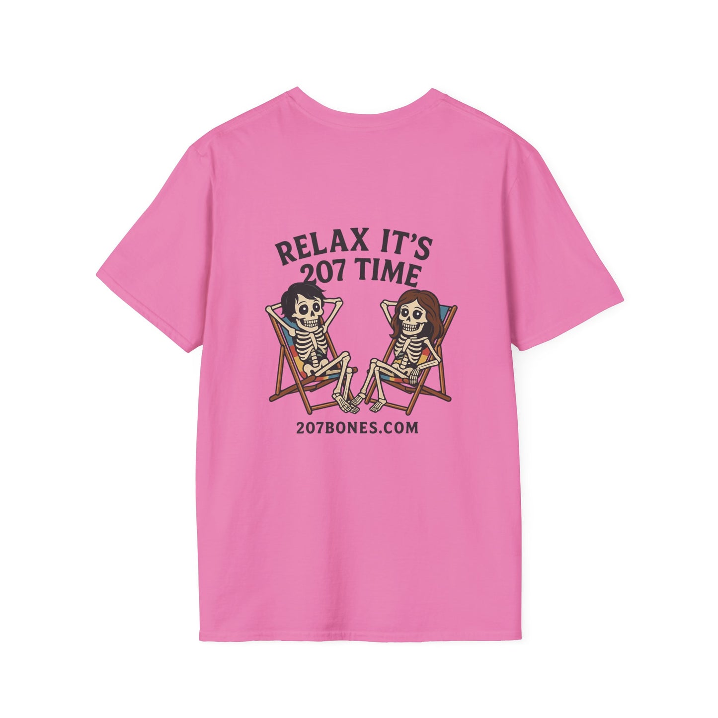 Chill Vibes Unisex T-Shirt - Relax It's 207 Time Design, Skeleton Tee, Casual Everyday Wear, Perfect for Halloween, Gift for Friends