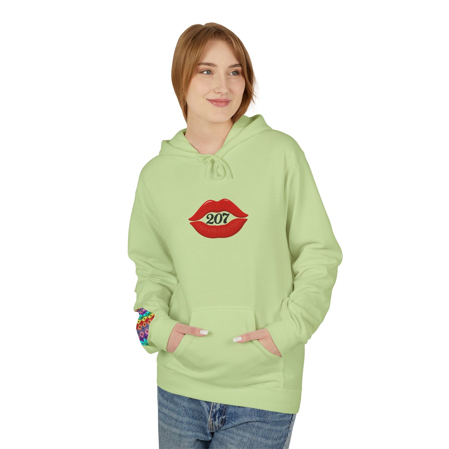 Kiss & Skull Graphic Fleece Hoodie - Trendy Unisex Sweatshirt for Casual Wear, Halloween, Party, Street Style, Gifts