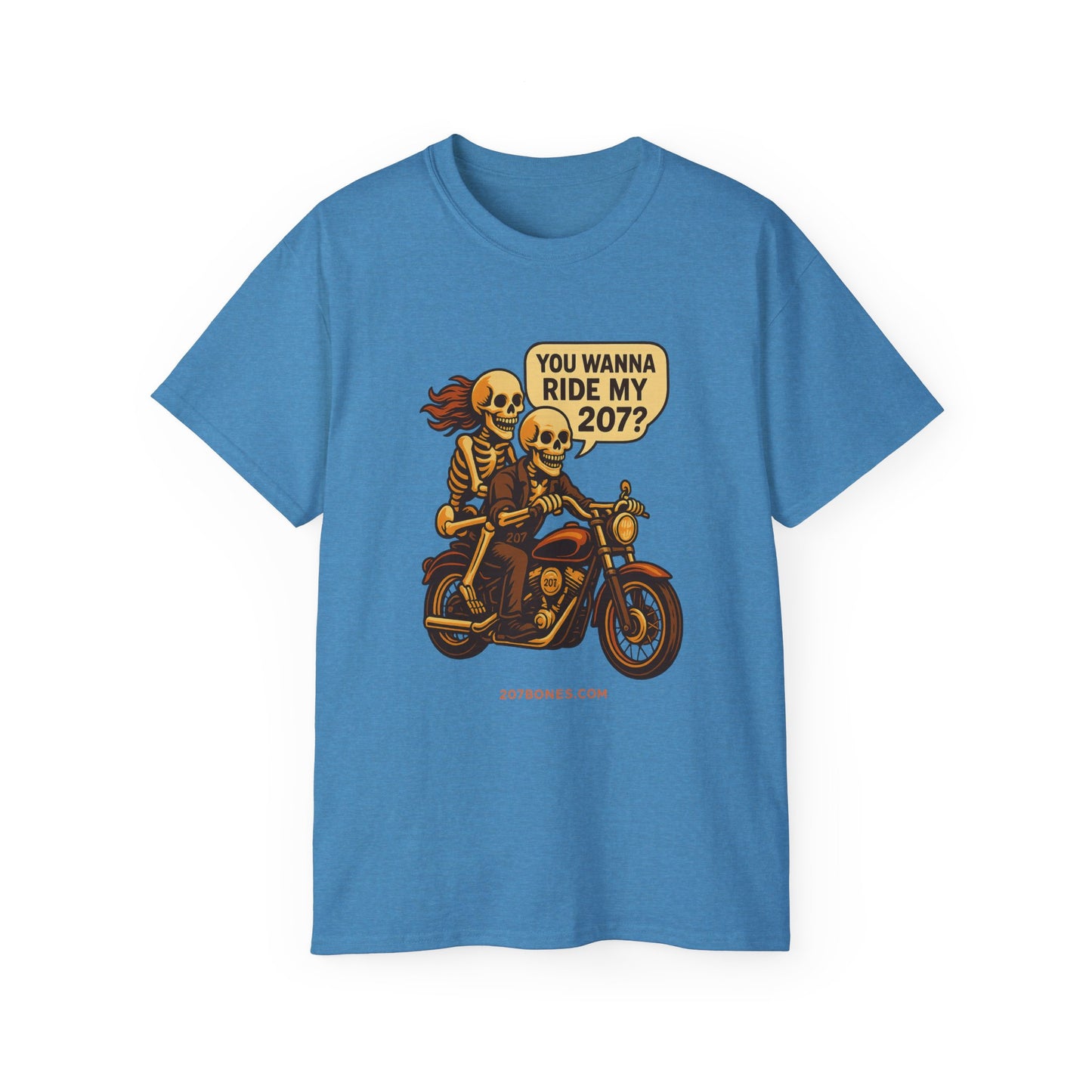 Skeletons Motorcycle Ride Unisex T-Shirt | Fun Graphic Tee for Bikers, Halloween, Casual Wear, Gift Idea