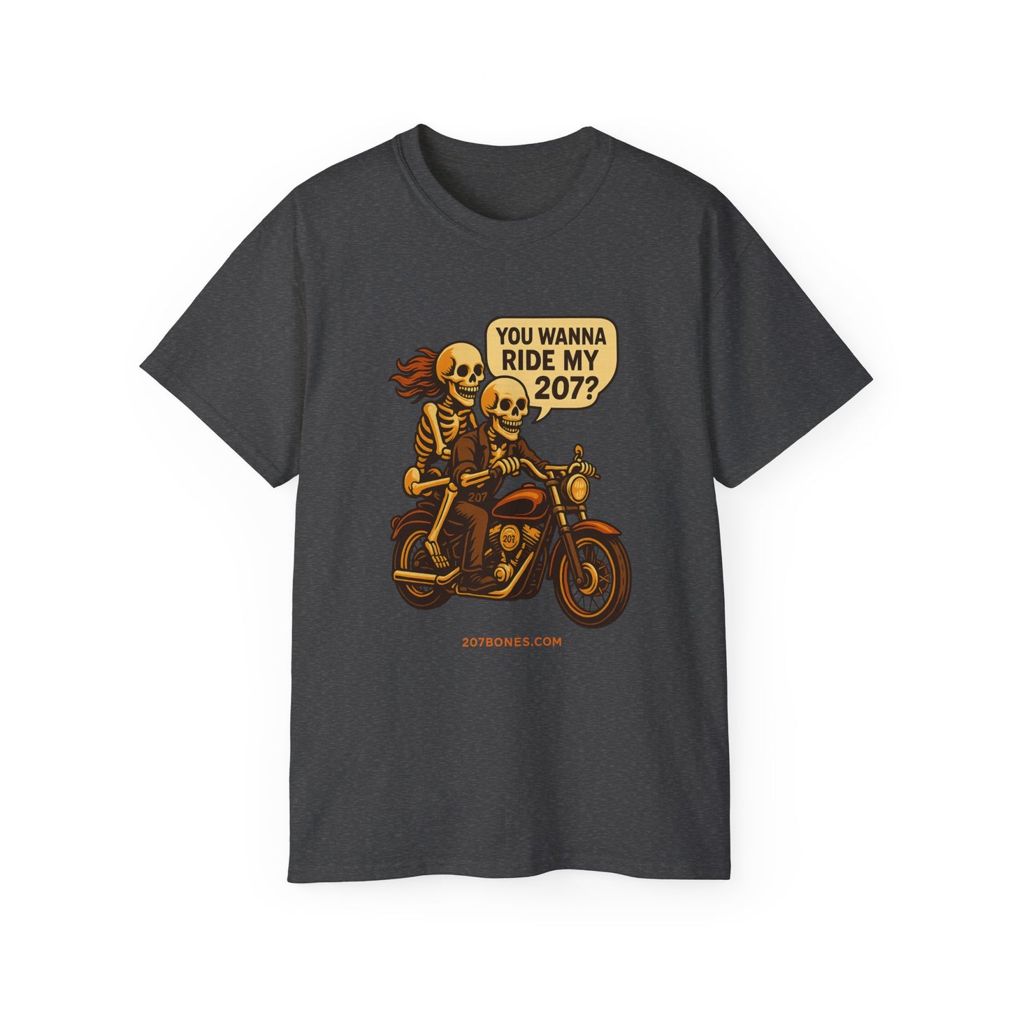 Skeletons Motorcycle Ride Unisex T-Shirt | Fun Graphic Tee for Bikers, Halloween, Casual Wear, Gift Idea