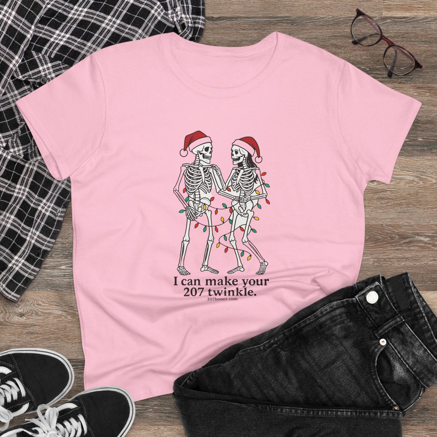 Cute Skeleton Christmas Tee, Funny Holiday Shirt, Gift for Halloween Lovers, Festive Everyday Wear, Unique Seasonal Apparel