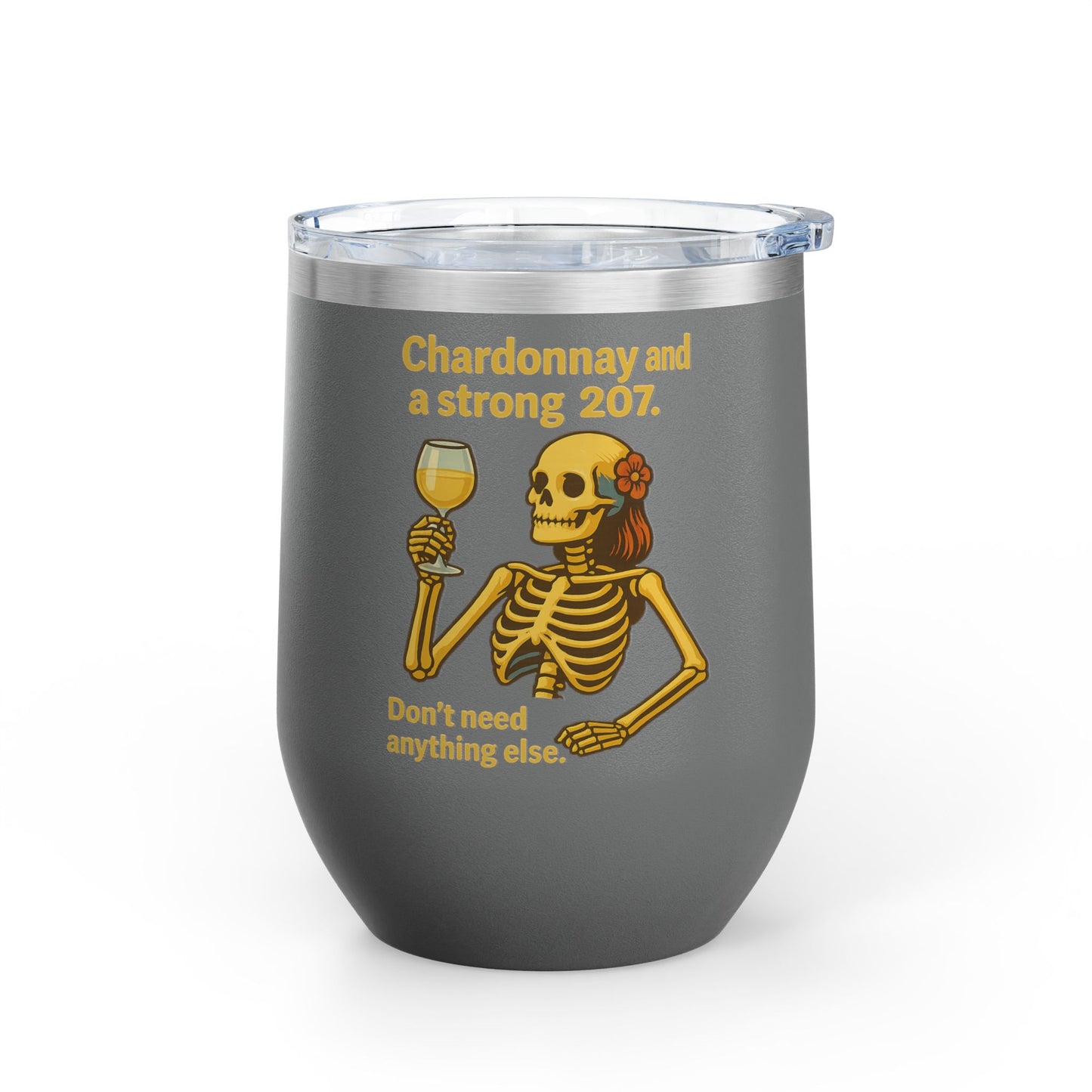 Chardonnay Skeleton Wine Tumbler, Fun Gift for Wine Lovers, Perfect for Parties, Outdoor Events, Drinkware for Celebrations