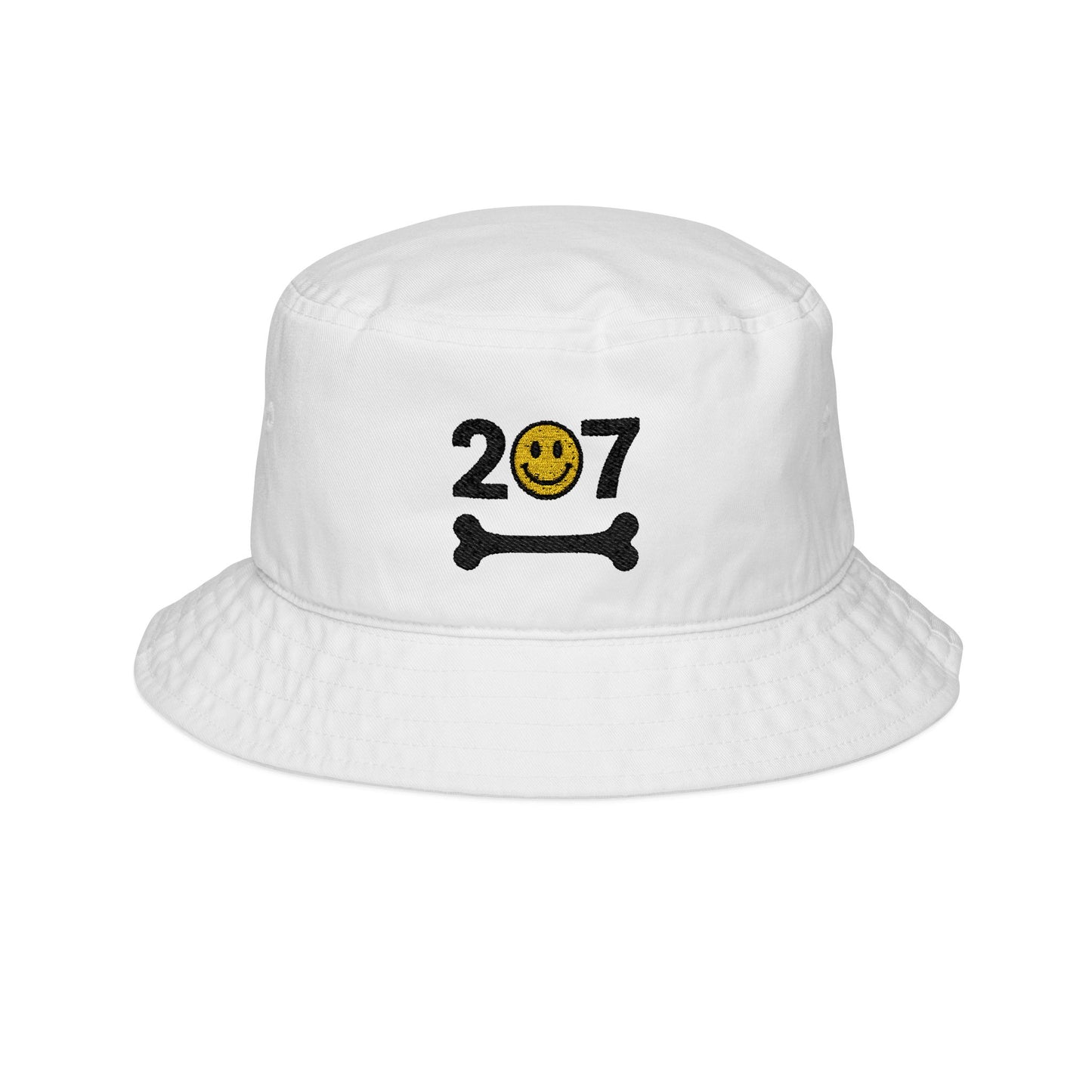 Embroidered Bucket Hat with 207 Smiley Face & Bone Design, Casual Hat, Summer Accessory, Unique Gift, Trendy Fashion Statement