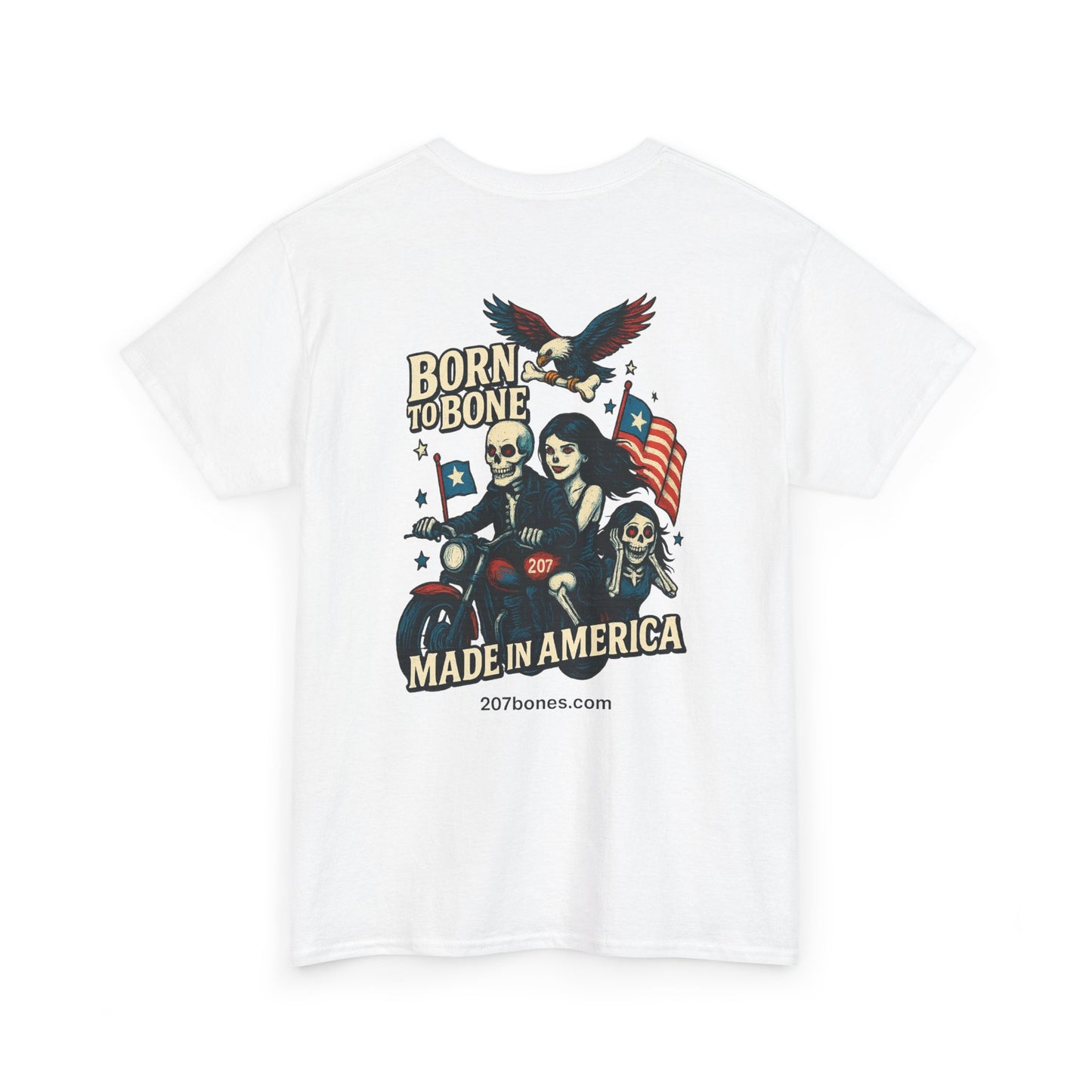 Patriotic Graphic Tee - Born to Bone, Unisex Heavy Cotton T-Shirt, Perfect for BBQs, Independence Day, and Casual Outings