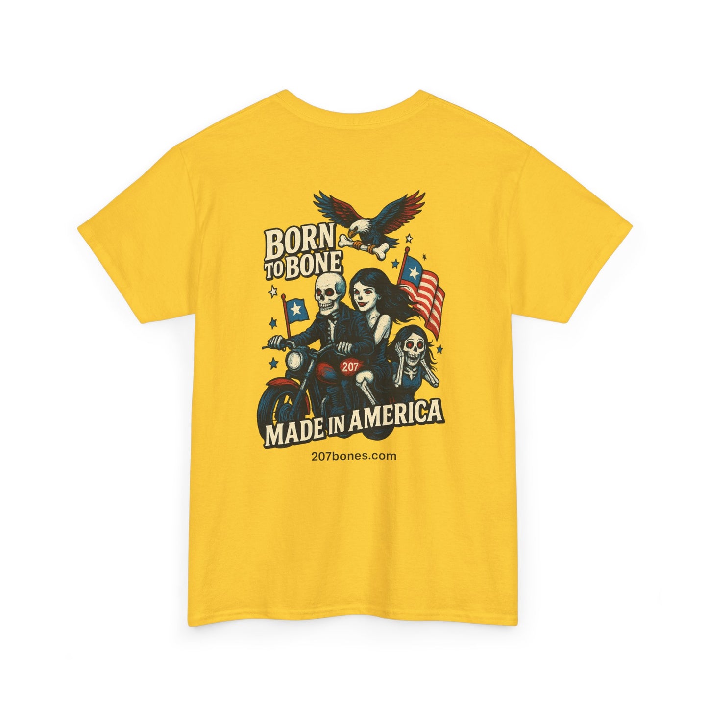 Patriotic Graphic Tee - Born to Bone, Unisex Heavy Cotton T-Shirt, Perfect for BBQs, Independence Day, and Casual Outings