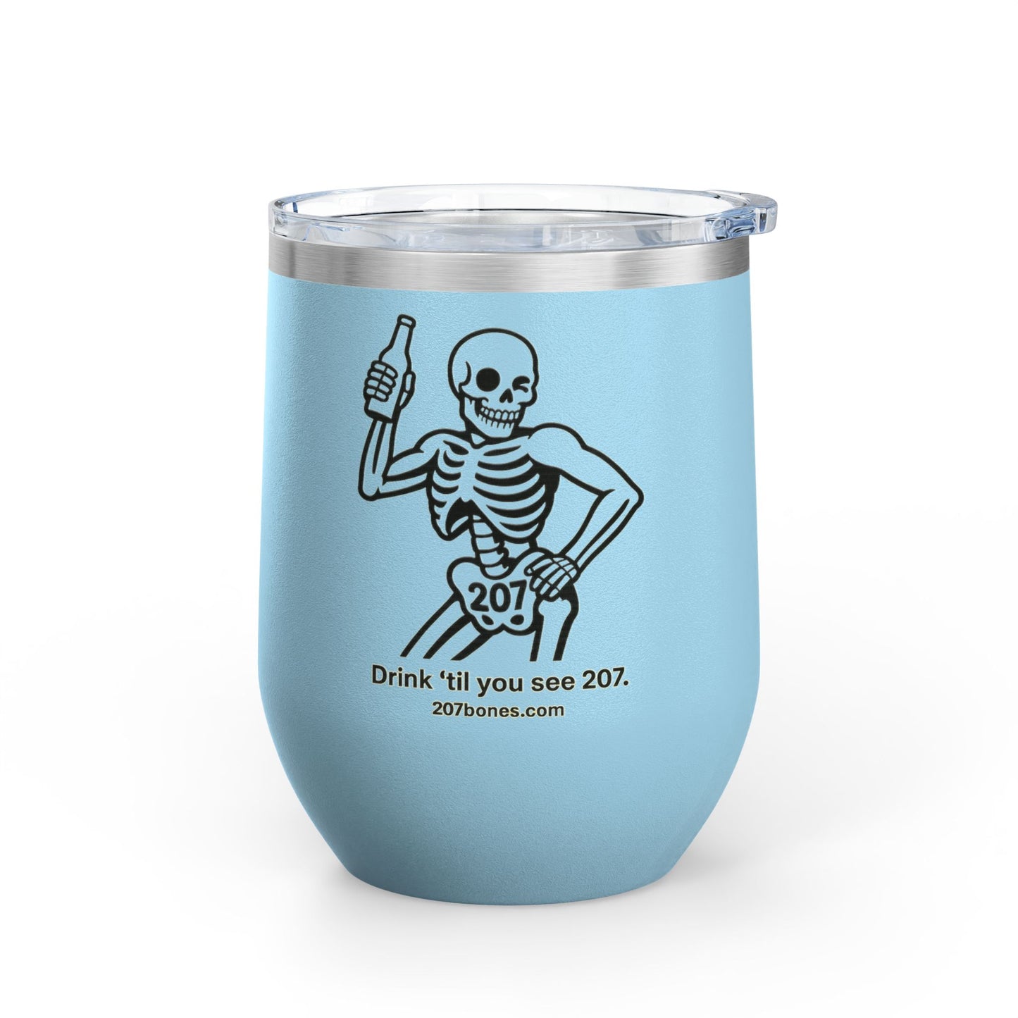 Fun Skeleton Wine Tumbler, 12oz - Drink 'til You See 207 - Perfect for Halloween Parties, Wine Lovers, Gifts for Friends, Unique Drinkware