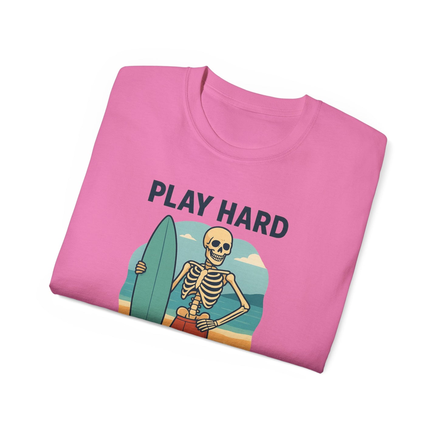 Play Hard Bone Harder Tee, Fun Skeleton Shirt, Summer Vibes Tee, Beach Lover Gift, Halloween Party Tee, Casual Everyday Wear
