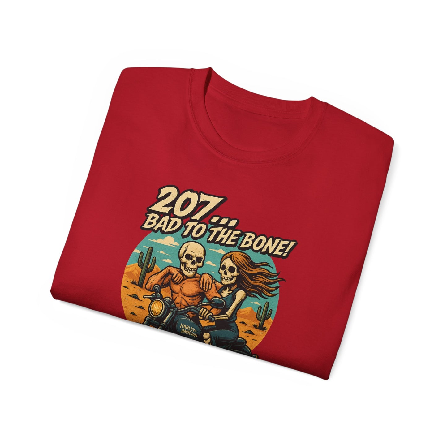 Bad to the Bone Unisex Cotton Tee, Vintage Motorcycle Shirt, Biker Gift, Skull Art Tee, Casual Wear, Unisex Graphic T-Shirt
