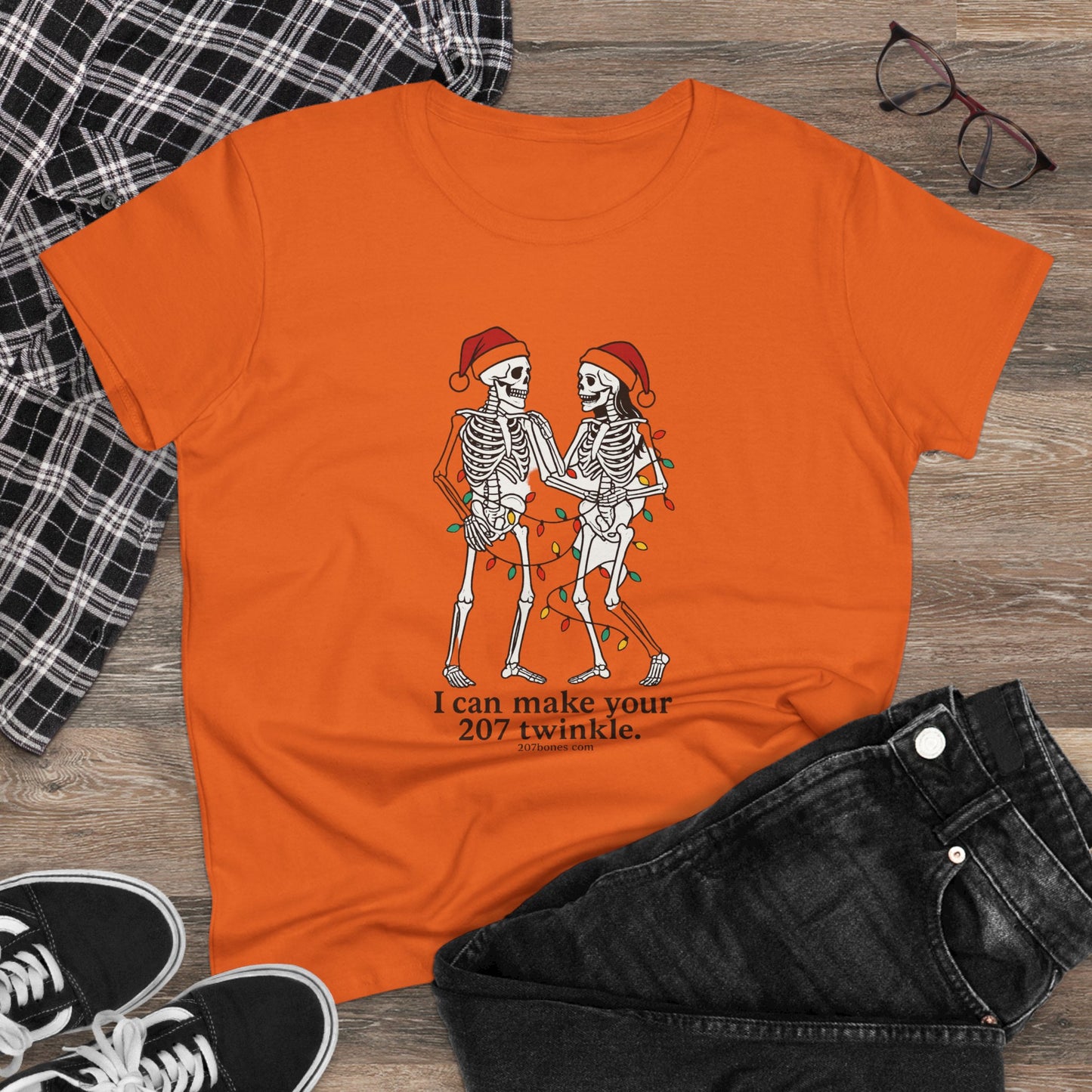Cute Skeleton Christmas Tee, Funny Holiday Shirt, Gift for Halloween Lovers, Festive Everyday Wear, Unique Seasonal Apparel