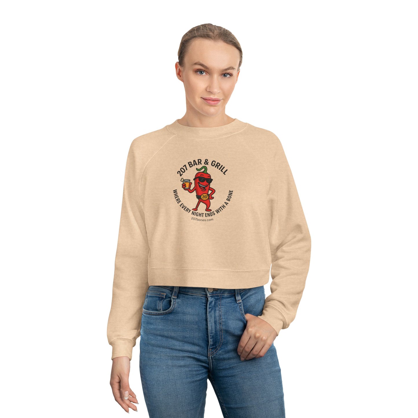 Cute Fleece Pullover, Women's Cropped Sweatshirt, Cozy Casual Top, Fun Bar & Grill Merch, Perfect Gift for Foodies, Trendy Winter Style