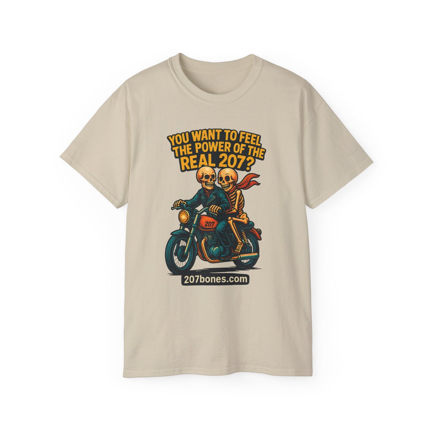 Unisex Motorcycle Theme Tee - Feel the Power Tee, Casual T-Shirt, Halloween Costume Top, Biker Gift, Fun Skull Shirt