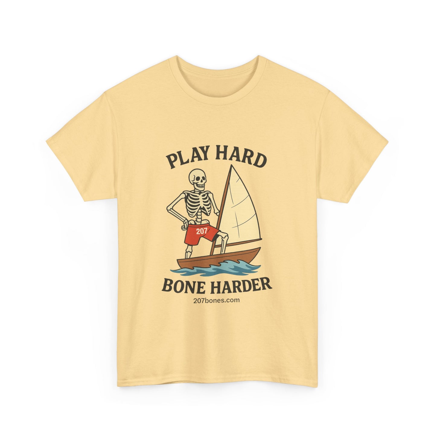 Play Hard Bone Harder Tee, Casual Summer Shirt, Skeleton Graphic T-Shirt, Fun Beachwear, Gift for Halloween, Unisex Cotton Tee