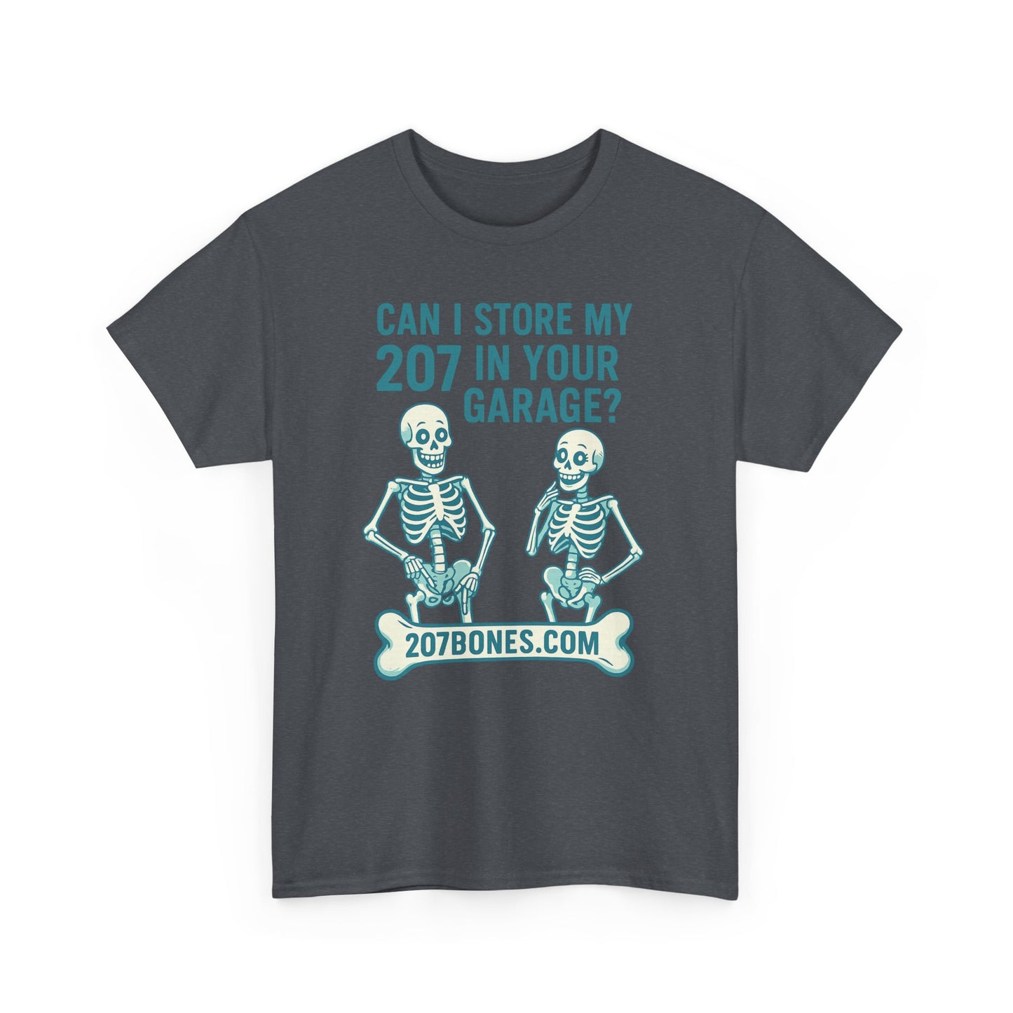 Funny Skeleton Tee, Unisex Heavy Cotton T-Shirt, Humor Shirt, Halloween Costume, Gift for Friends, 207 Bones Garage Design