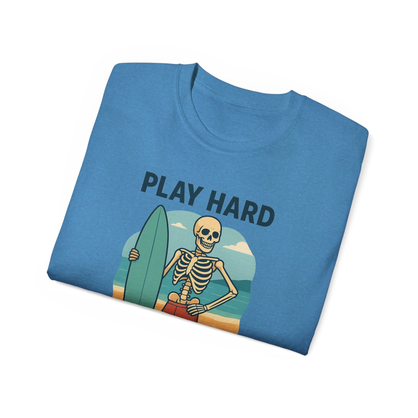 Play Hard Bone Harder Tee, Fun Skeleton Shirt, Summer Vibes Tee, Beach Lover Gift, Halloween Party Tee, Casual Everyday Wear
