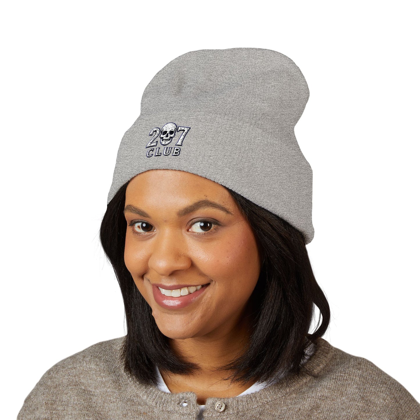 Classic Cuffed Beanie with 207 Skull Club Embroidery, Winter Hat, Gift for Him/Her, Streetwear Accessory, Unisex Beanie