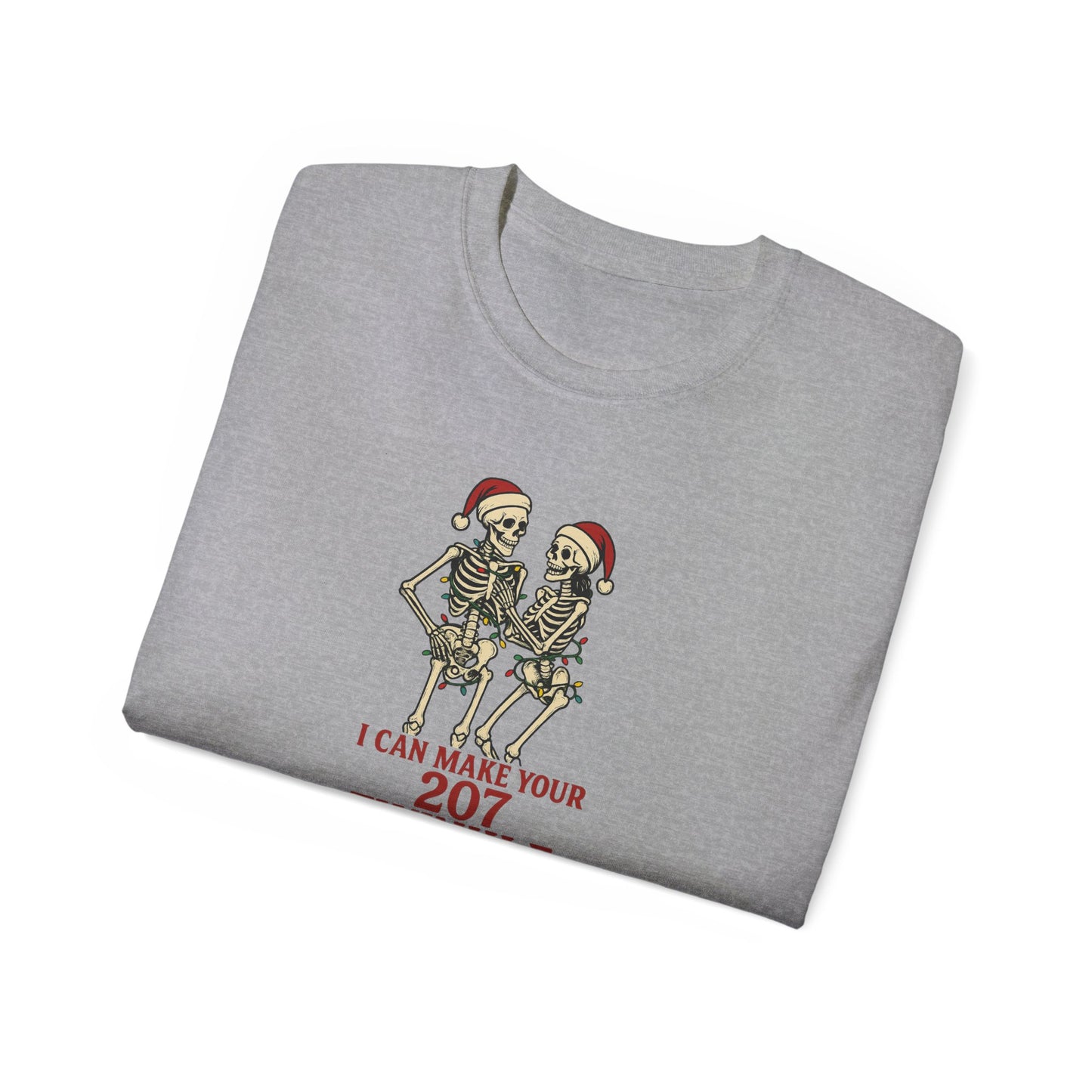 Holiday Skeleton T-Shirt, Funny Christmas Gift, Unisex Tee, Skeleton Lovers Apparel, Party Outfit, Quirky Holiday Top