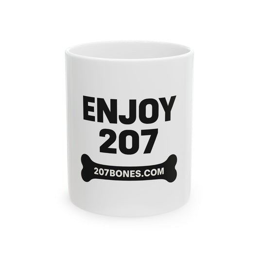 Enjoy 207 Ceramic Mug with Bone Design, Dog Lover Gift, Fun Coffee Cup, Pet Owner Accessories, Personalized Drinkware