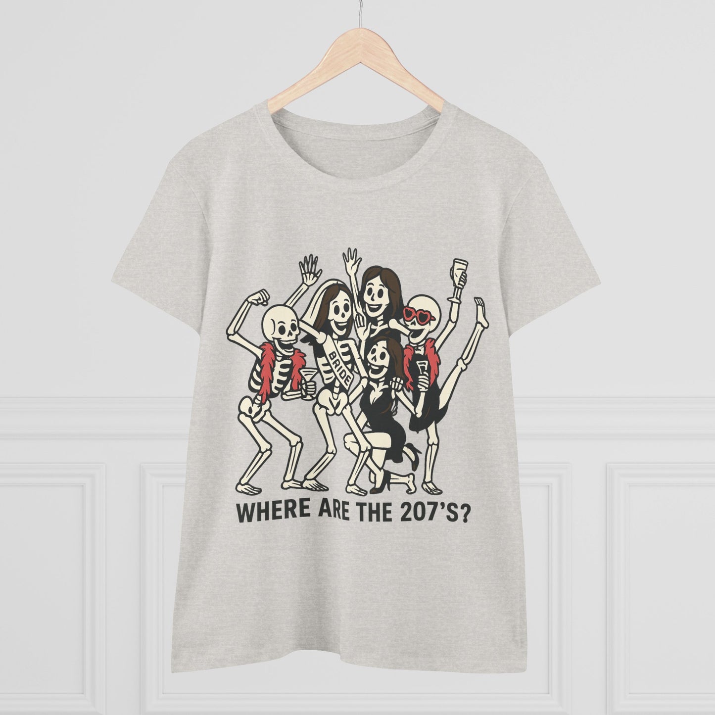 Skeleton Party Women's Tee - Spooky Fun T-Shirt for Halloween, Casual Wear, Gift for Friends, Party Outfit, 207'S Theme